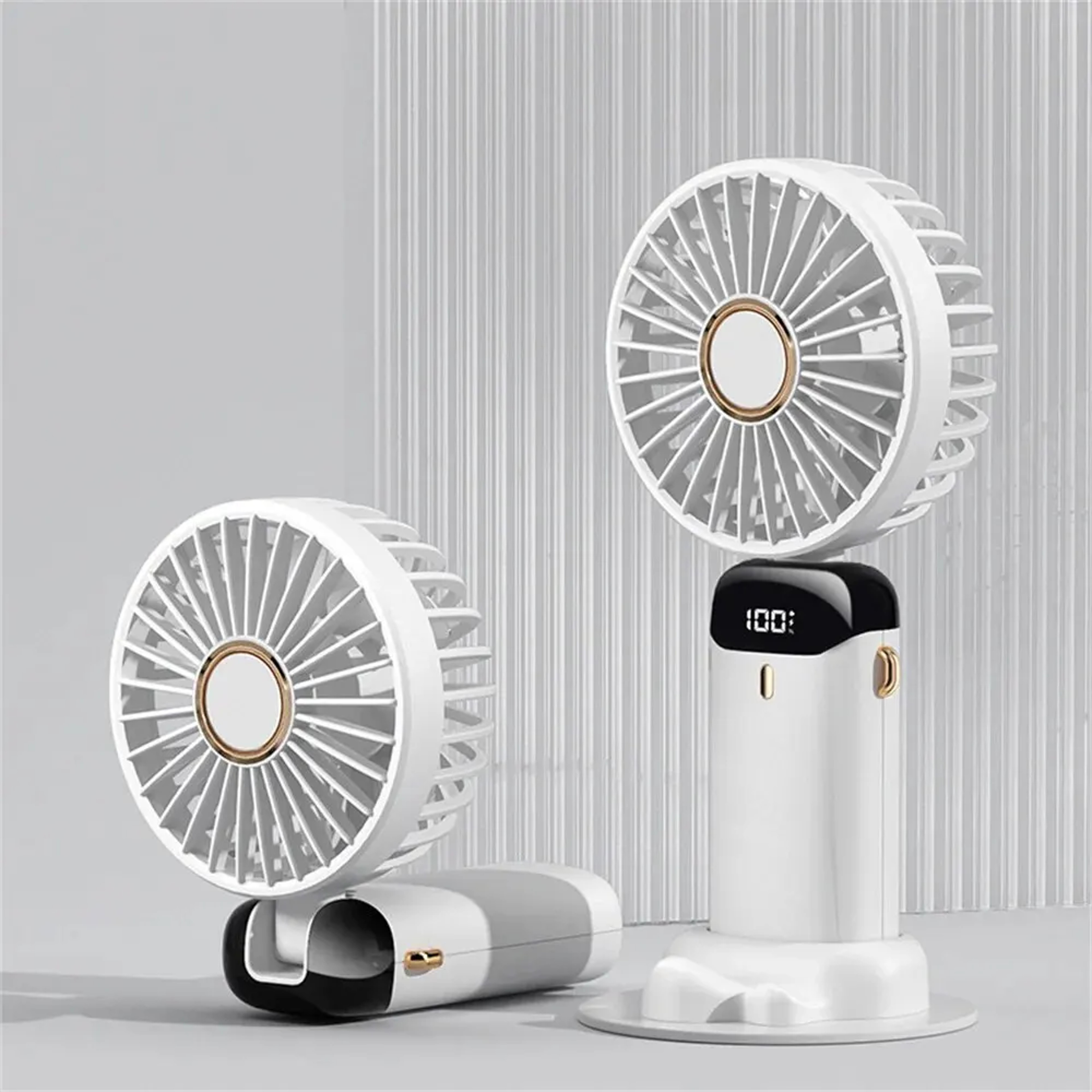 Portable Handheld Fan with Phone Holder USB Rechargeable Foldable Neck Fan with Display – view 9