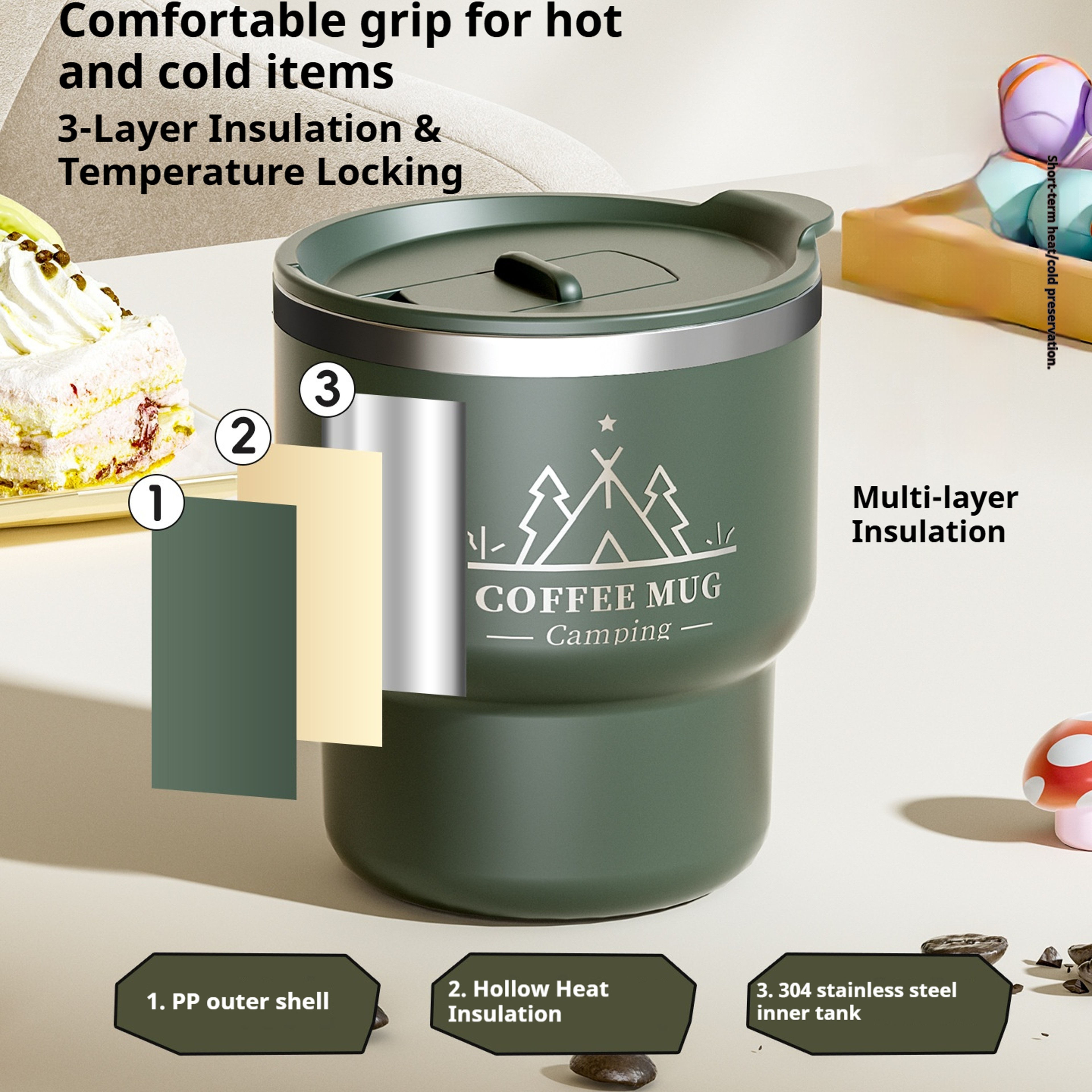 Stainless Steel Thermal Mug Double Layer Insulated Coffee Cup for Hot & Cold Beverages Portable Water Mug – view 3