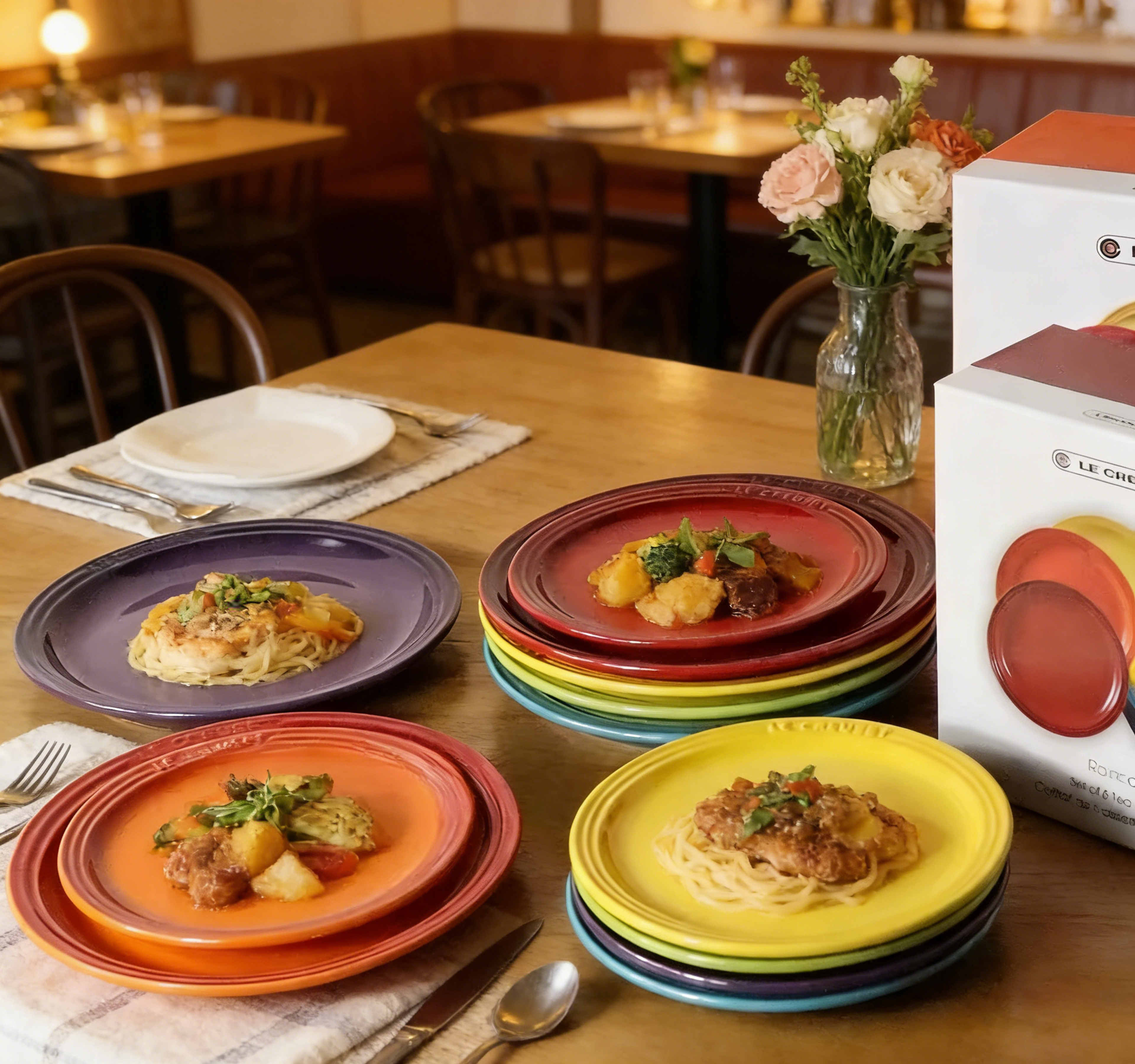 Rainbow Enamel Dinner Plates Set Colorful Round Decorative Tableware 2
