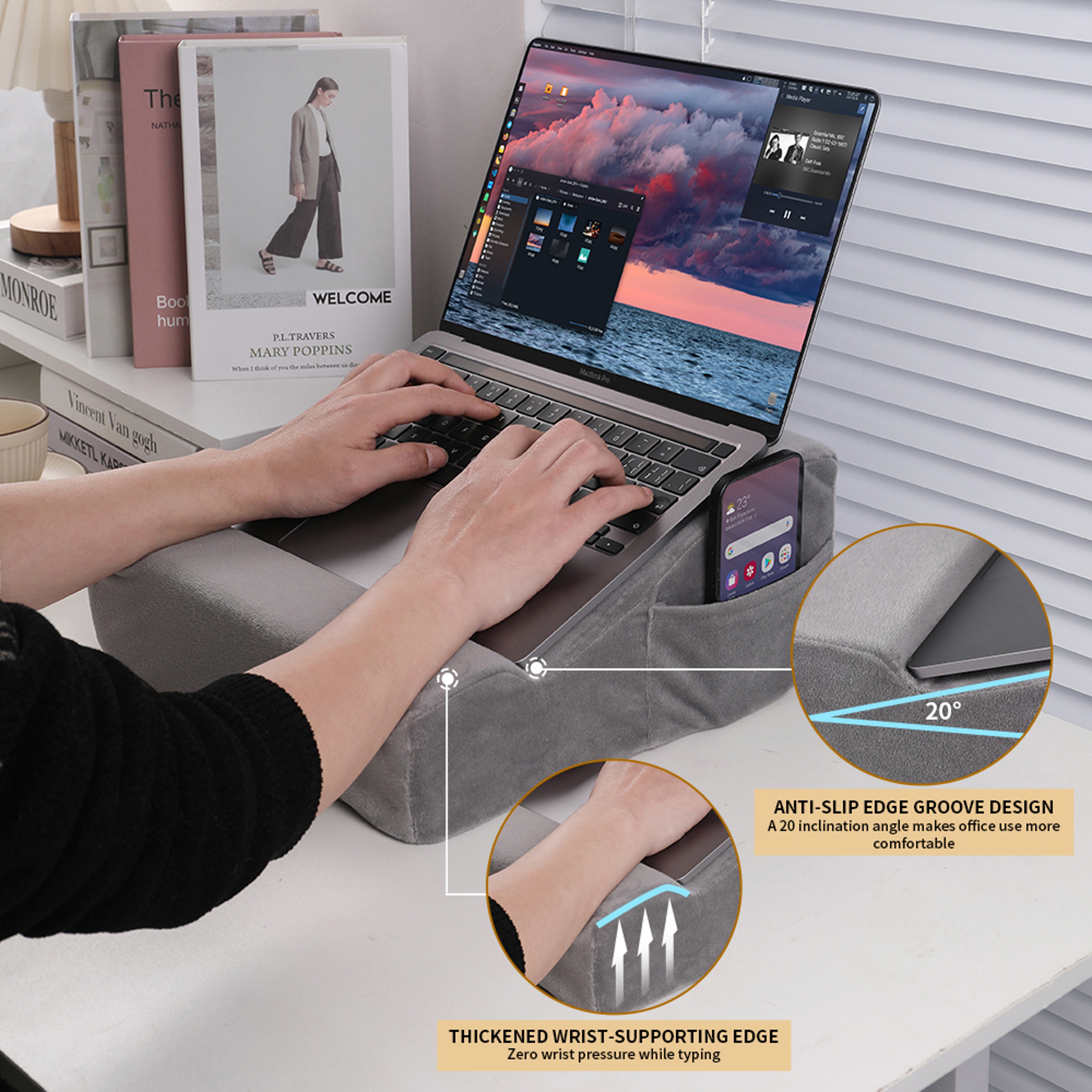 Adjustable Tablet Stand Pillow Pad Ergonomic Pillow Holder for Phones Tablets and Laptops Ideal for Bed Desk Work – view 3