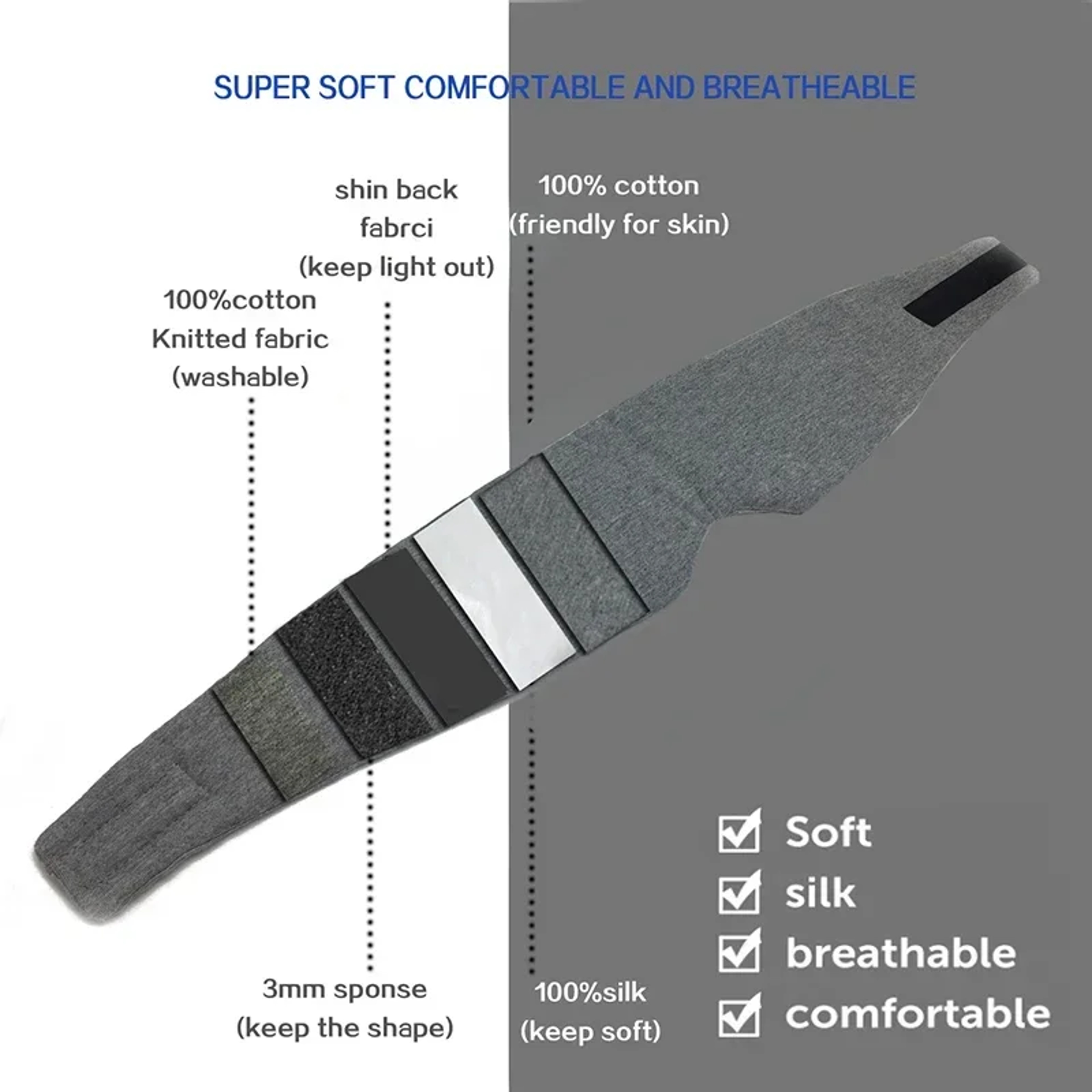 Handmade Cotton Blackout Sleep Mask for Side Sleepers Soft & Portable Eye Covers for Travel – view 6