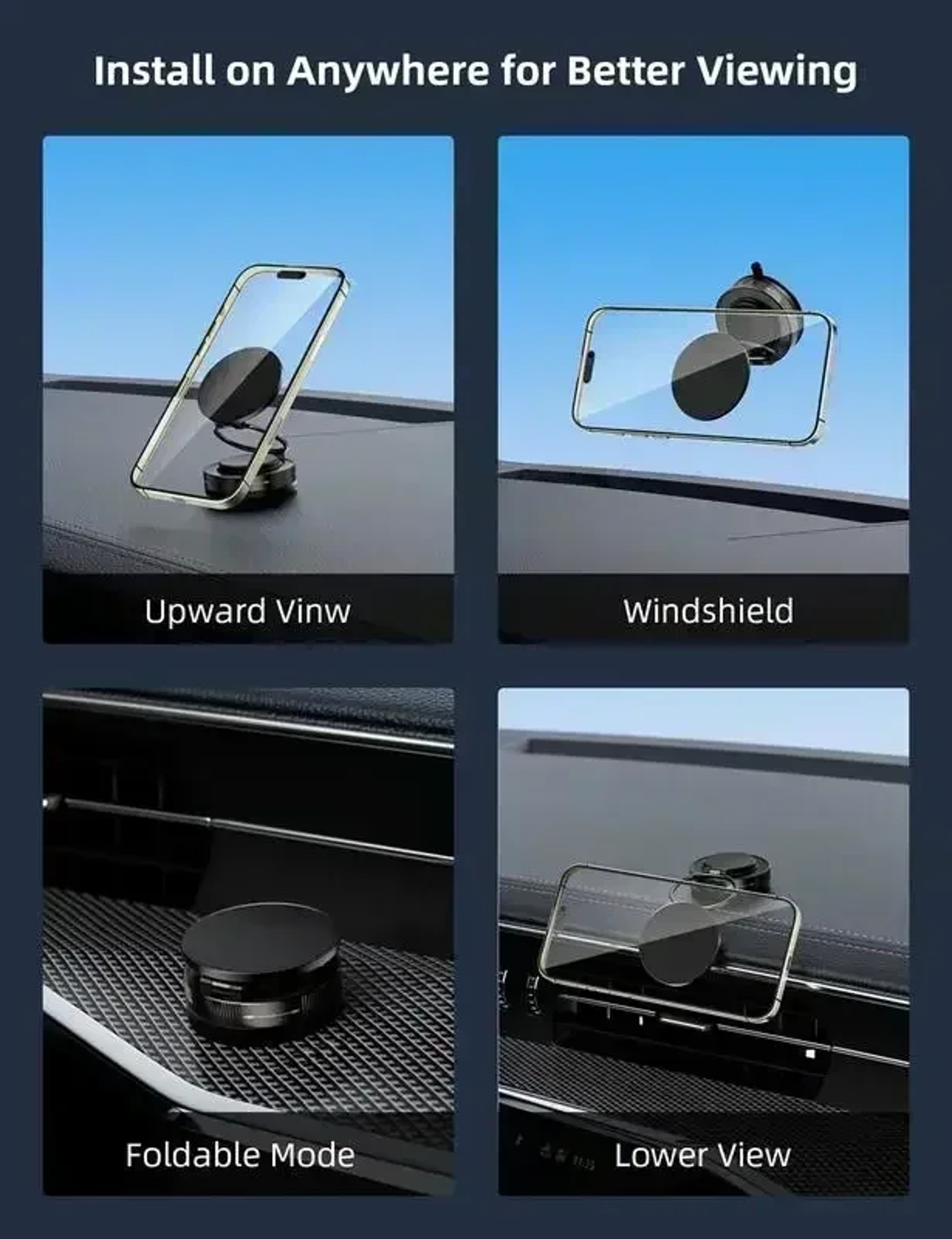 Foldable Magnetic Phone Mount with Vacuum Suction Cup Ultra Strong Adsorption Alloy Bracket for Cars & Desktops – view 3
