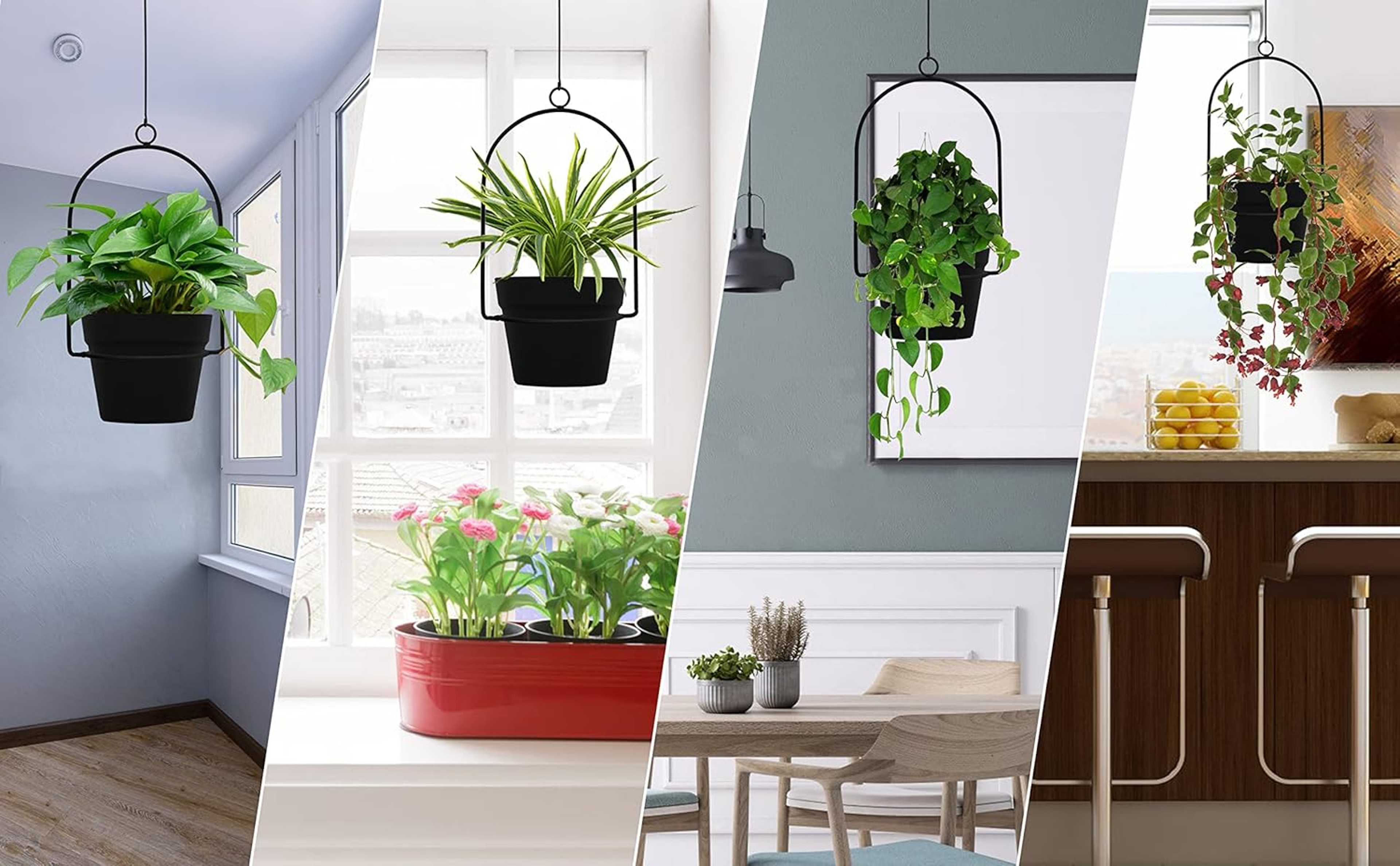 Black Hanging Planters for Indoor & Outdoor Use Flower Pot Hangers Decorative Planter Set – view 6