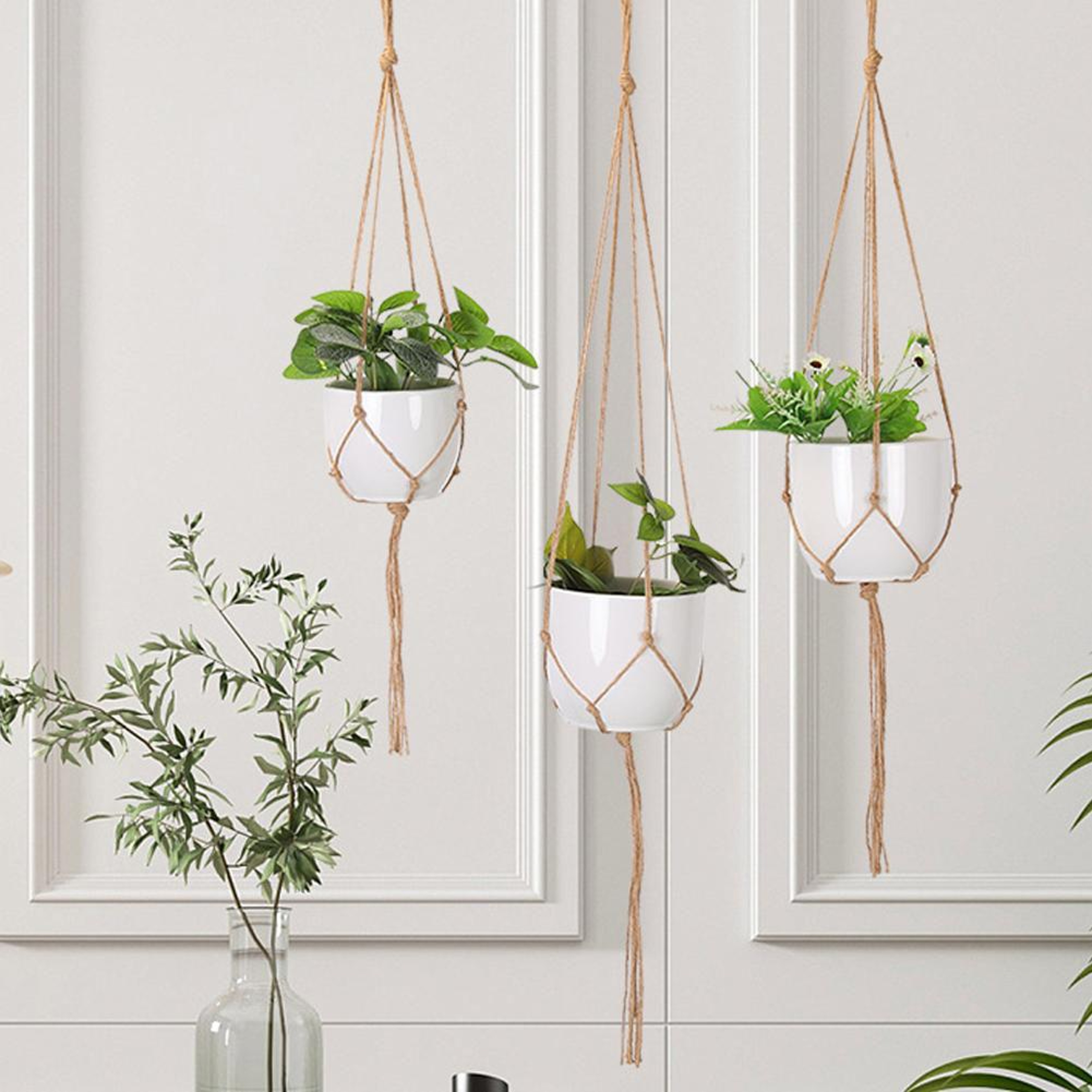 Macrame Hanging Planter Boho Flower Pot Holder for Home, Balcony & Garden Knotted Rope Decor – view 4