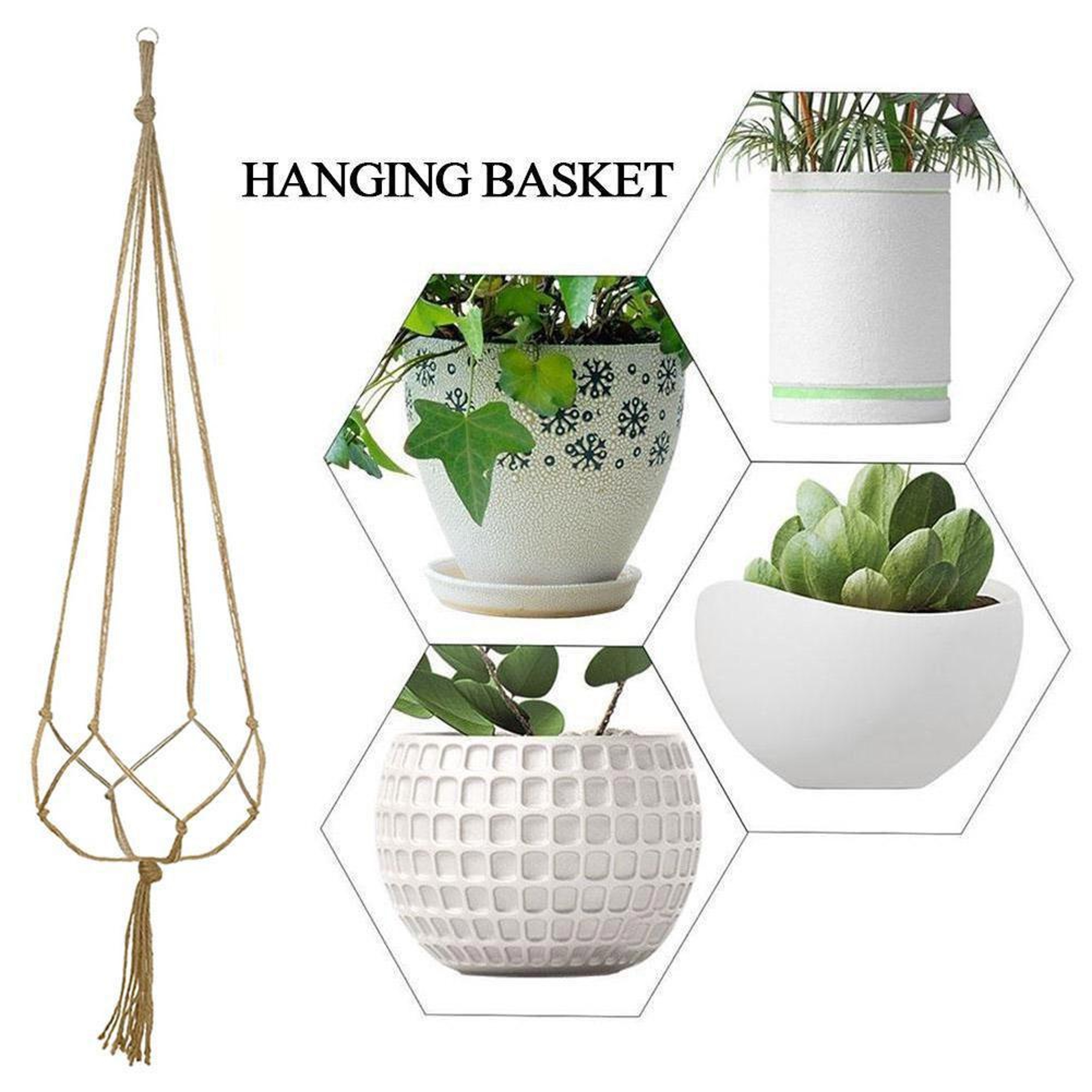 Macrame Hanging Planter Boho Flower Pot Holder for Home, Balcony & Garden Knotted Rope Decor – view 5