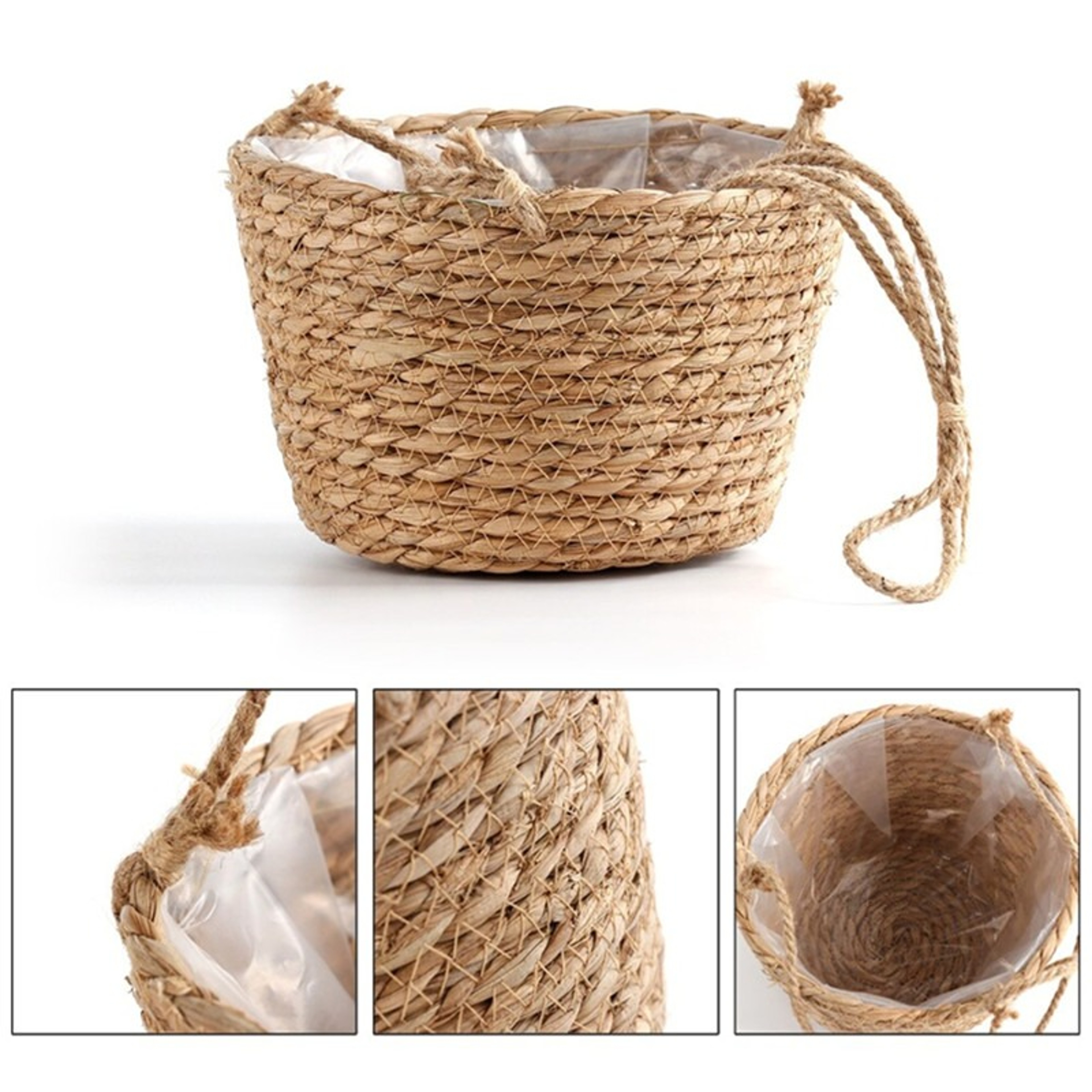 Braided Jute Rope Plant Storage Basket Indoor  Outdoor Hanging Flower Pot Stand 4