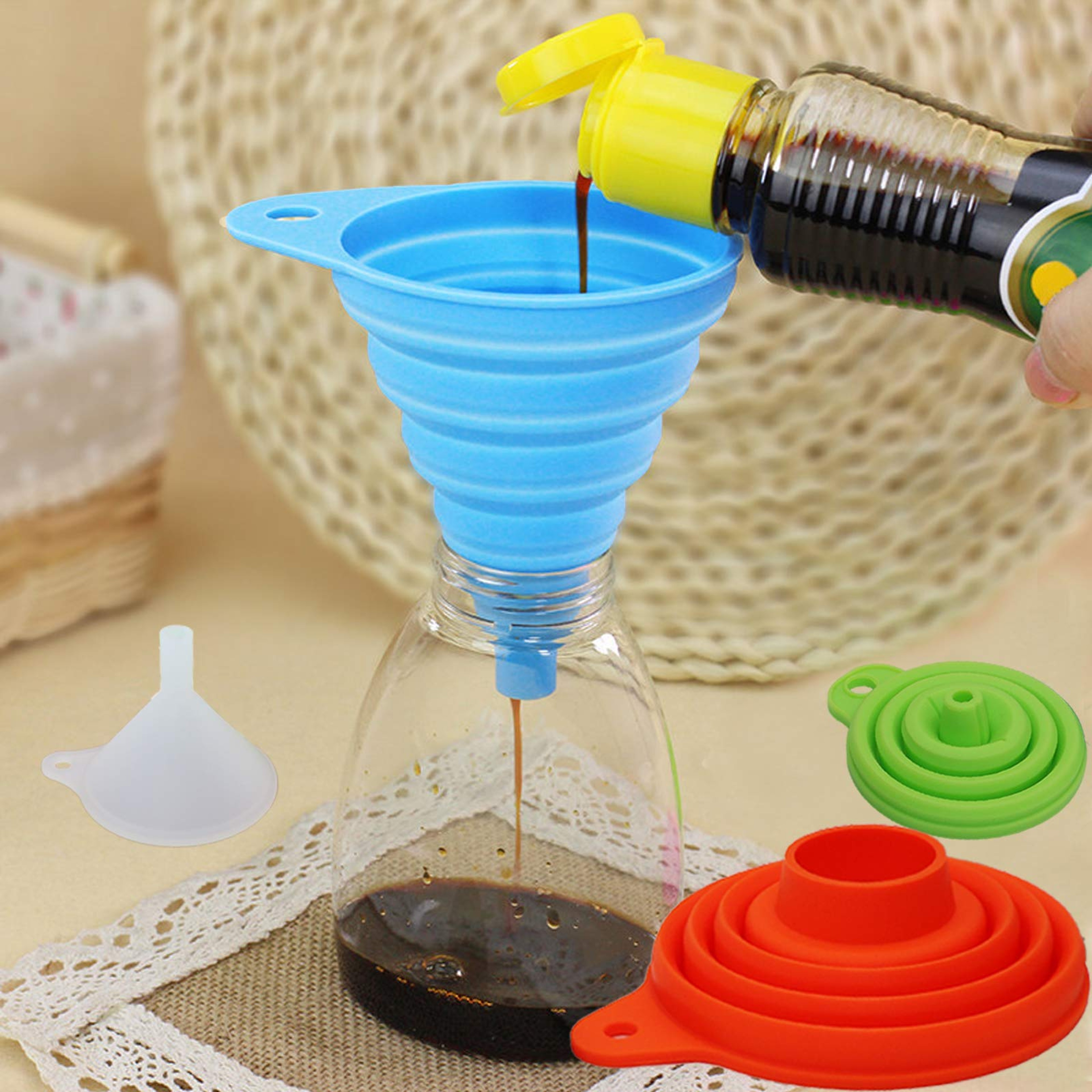 Multi-Purpose Silicone Funnel Set for Kitchen Use Perfect for Bottles, Liquids, and Powder Transfer – view 2