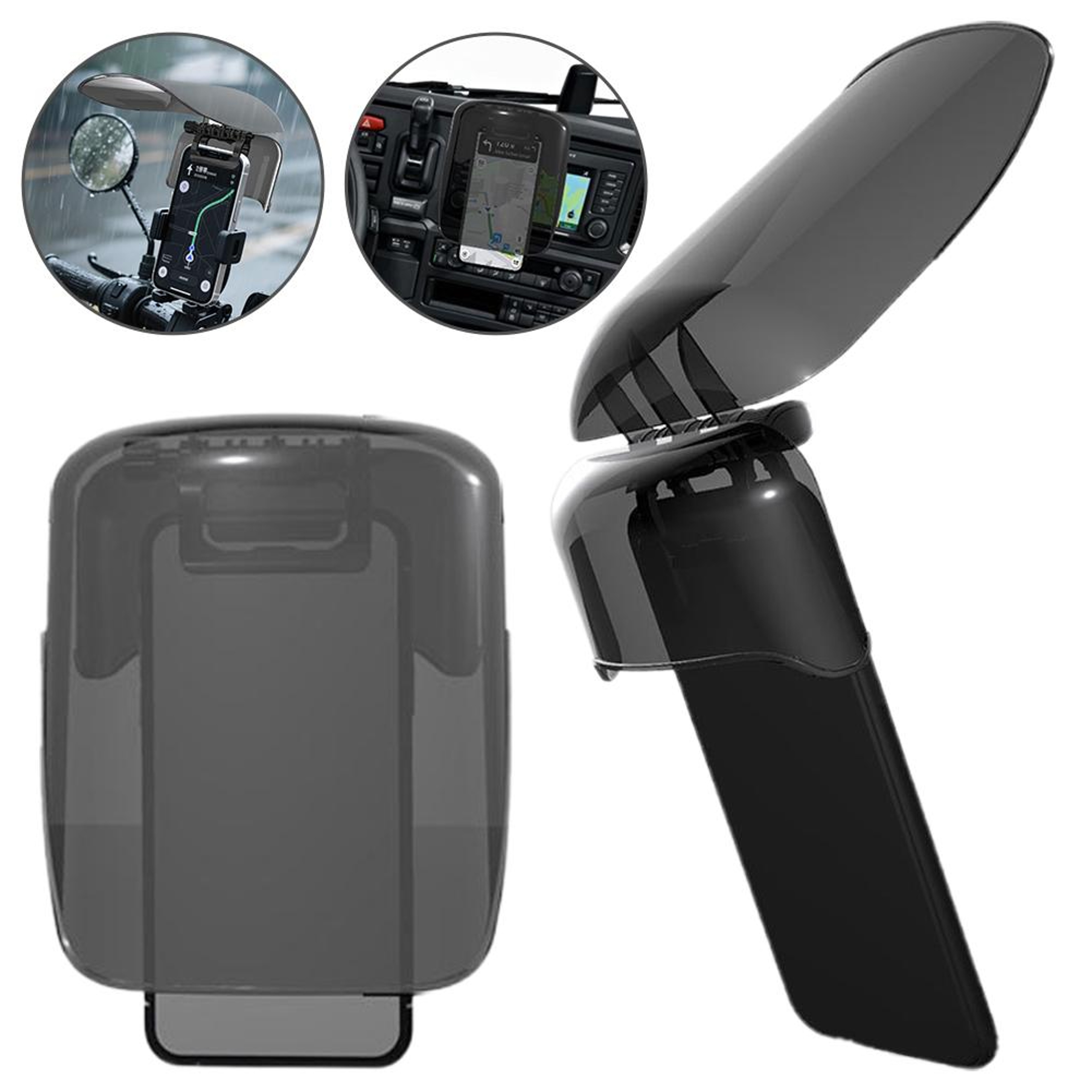 Universal motorcycle phone mount with Sun Visor Rain Shield for Bikes and Scooters – view 3