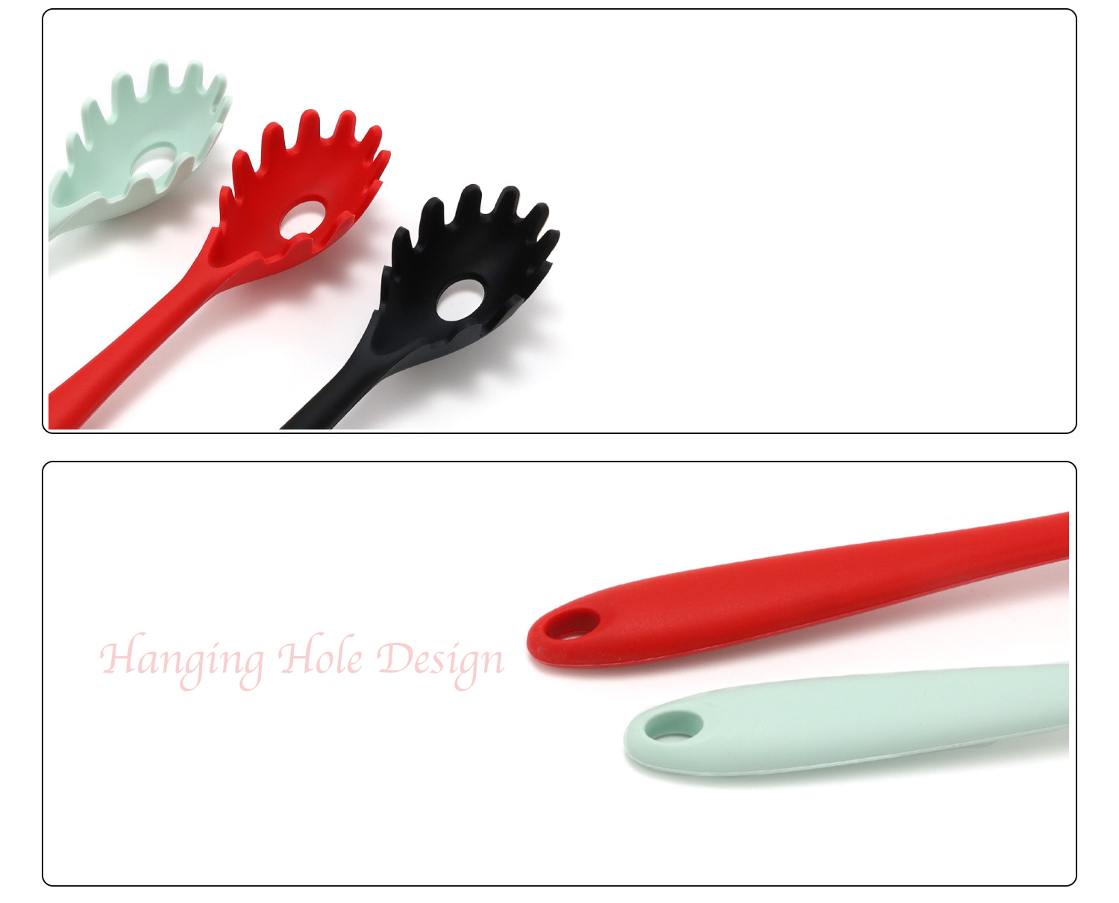 Silicone Pasta Fork Spaghetti Server Spoon With Wooden Handle Heat Resistant Noodle Server 2