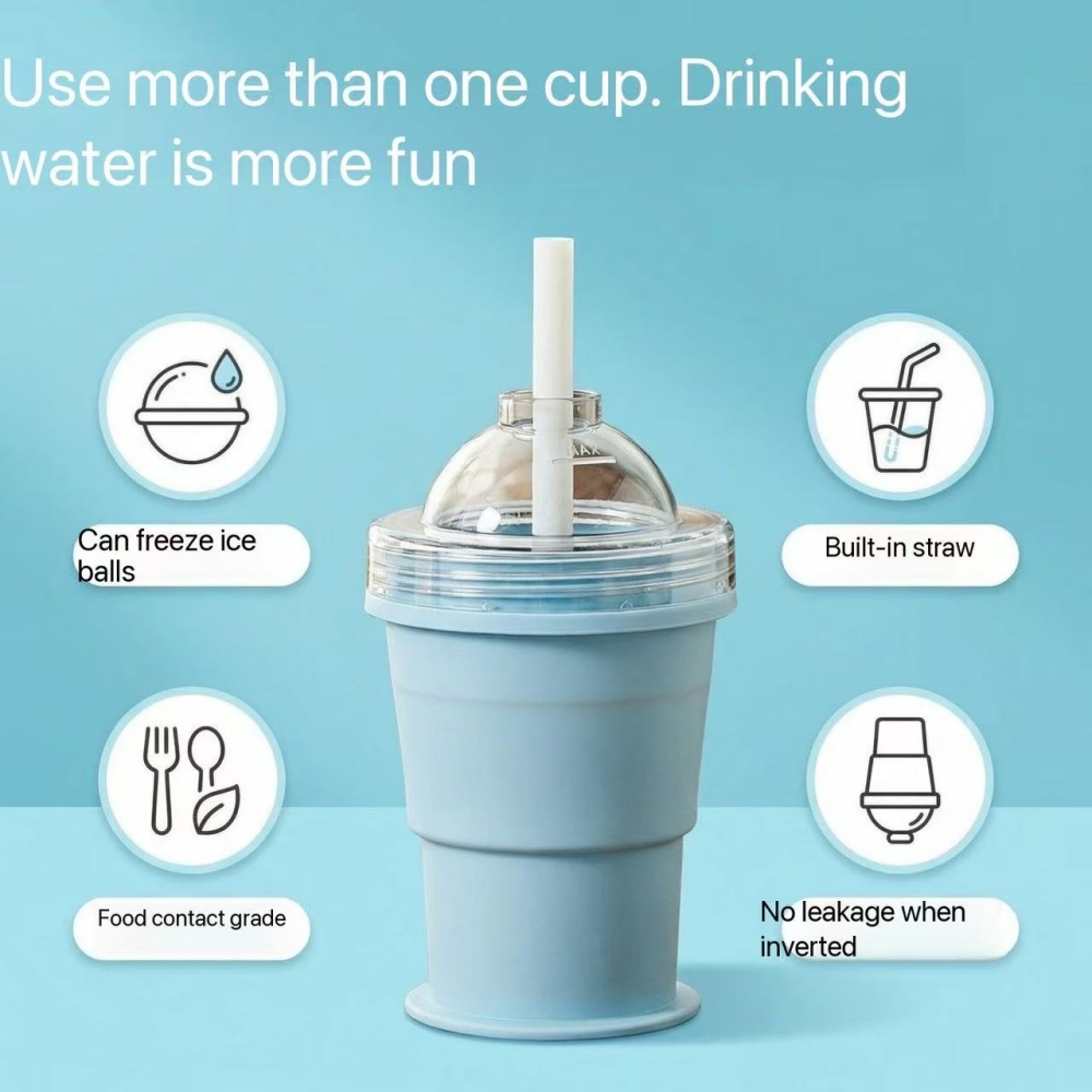 Silicone Folding Cup with Straw Portable Ice Cup for Travel and Outdoors – view 4