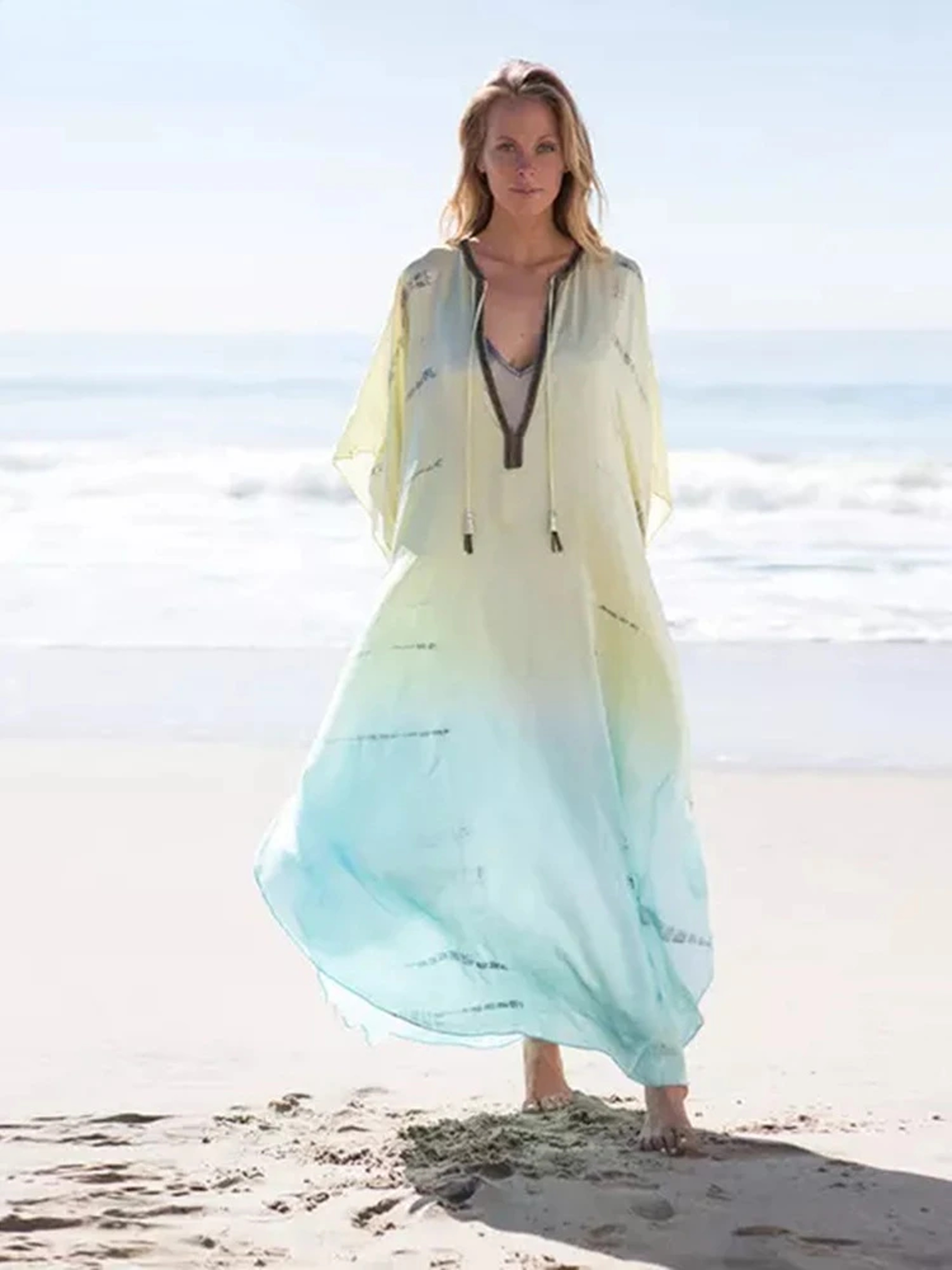 Tie Dye Chiffon Beach Cover Up For Women Maxi Swimsuit Cover Up Dress 0