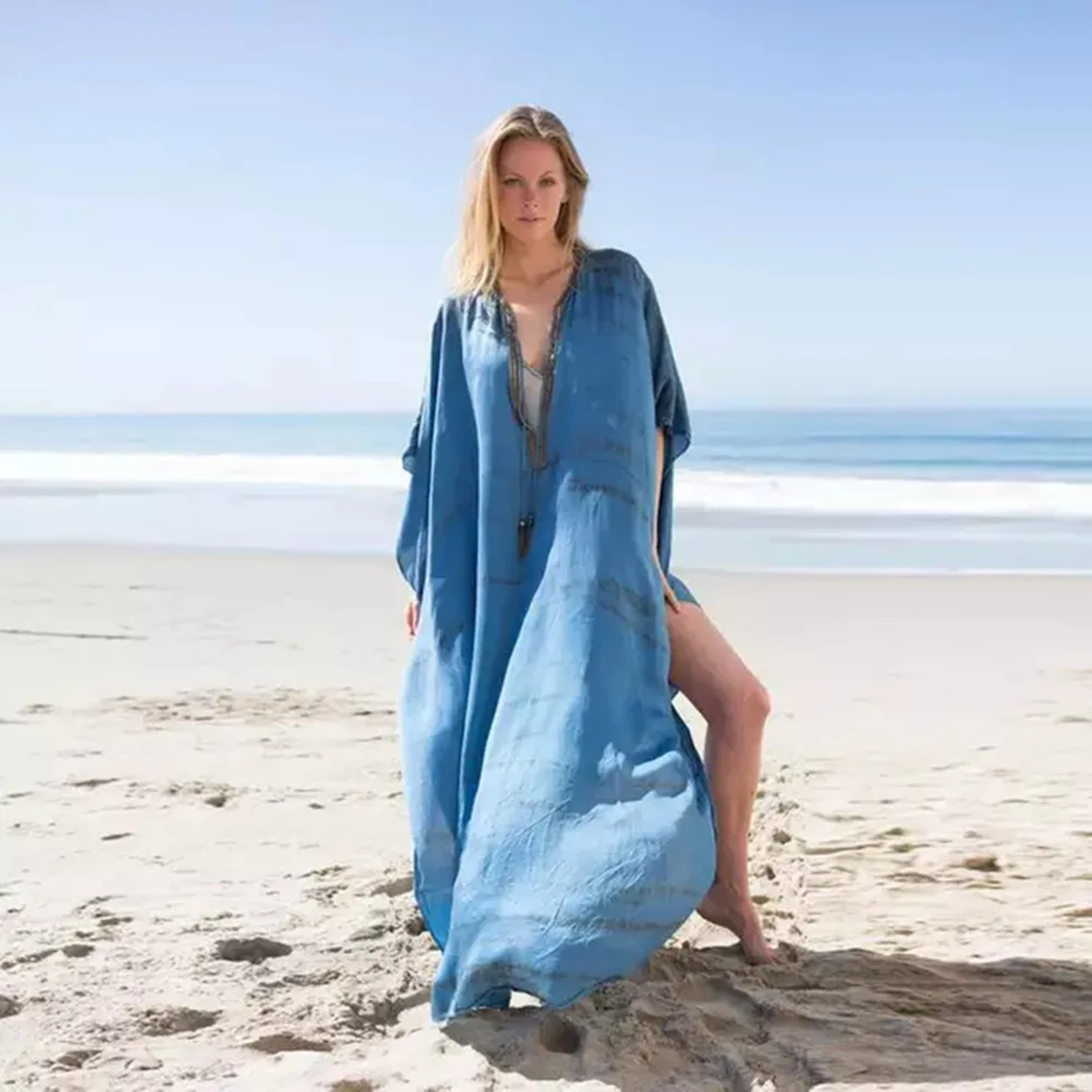Tie Dye Chiffon Beach Cover Up For Women Maxi Swimsuit Cover Up Dress 5