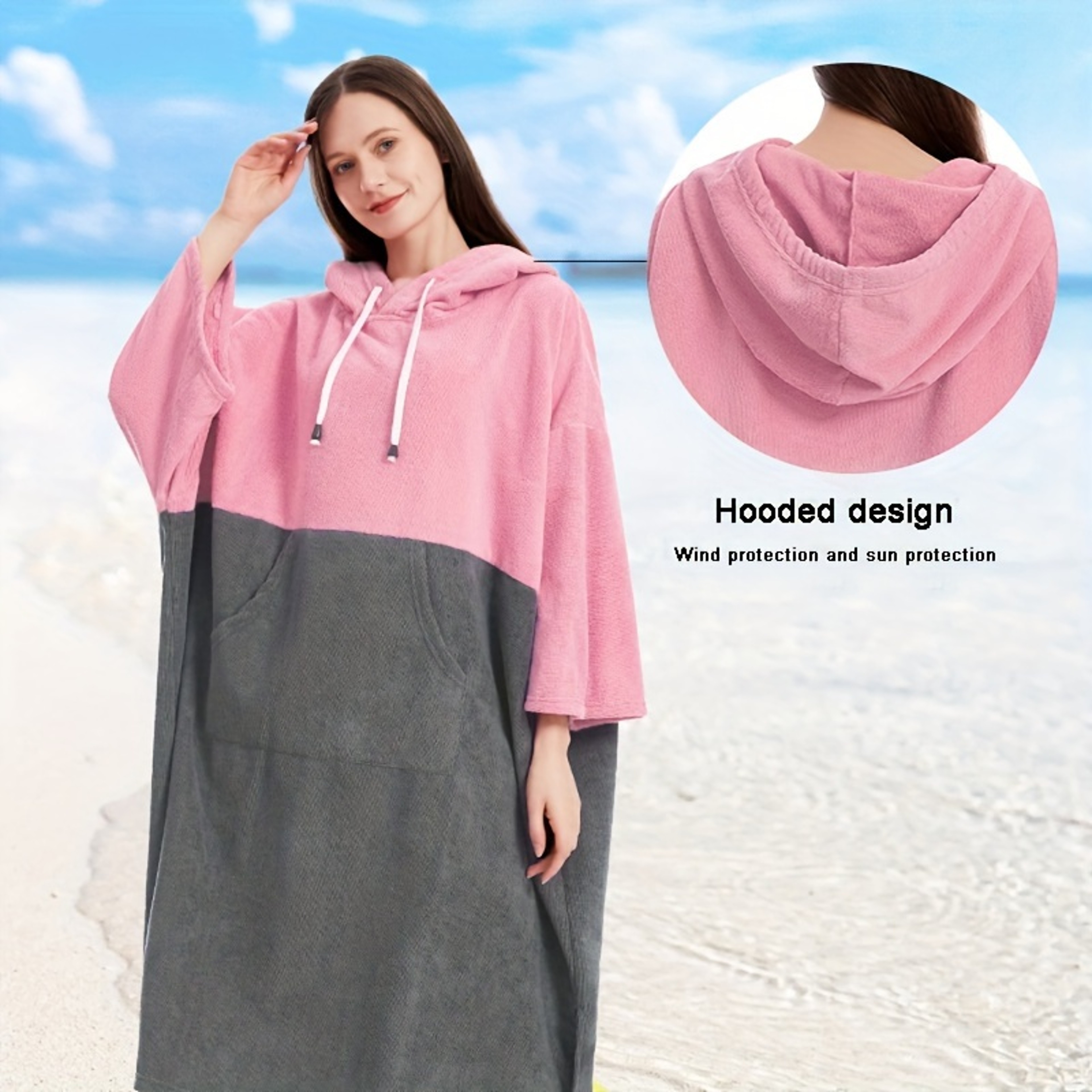 Quick Dry Microfiber Surf Changing Poncho Hooded Beach Towel For Adults 6
