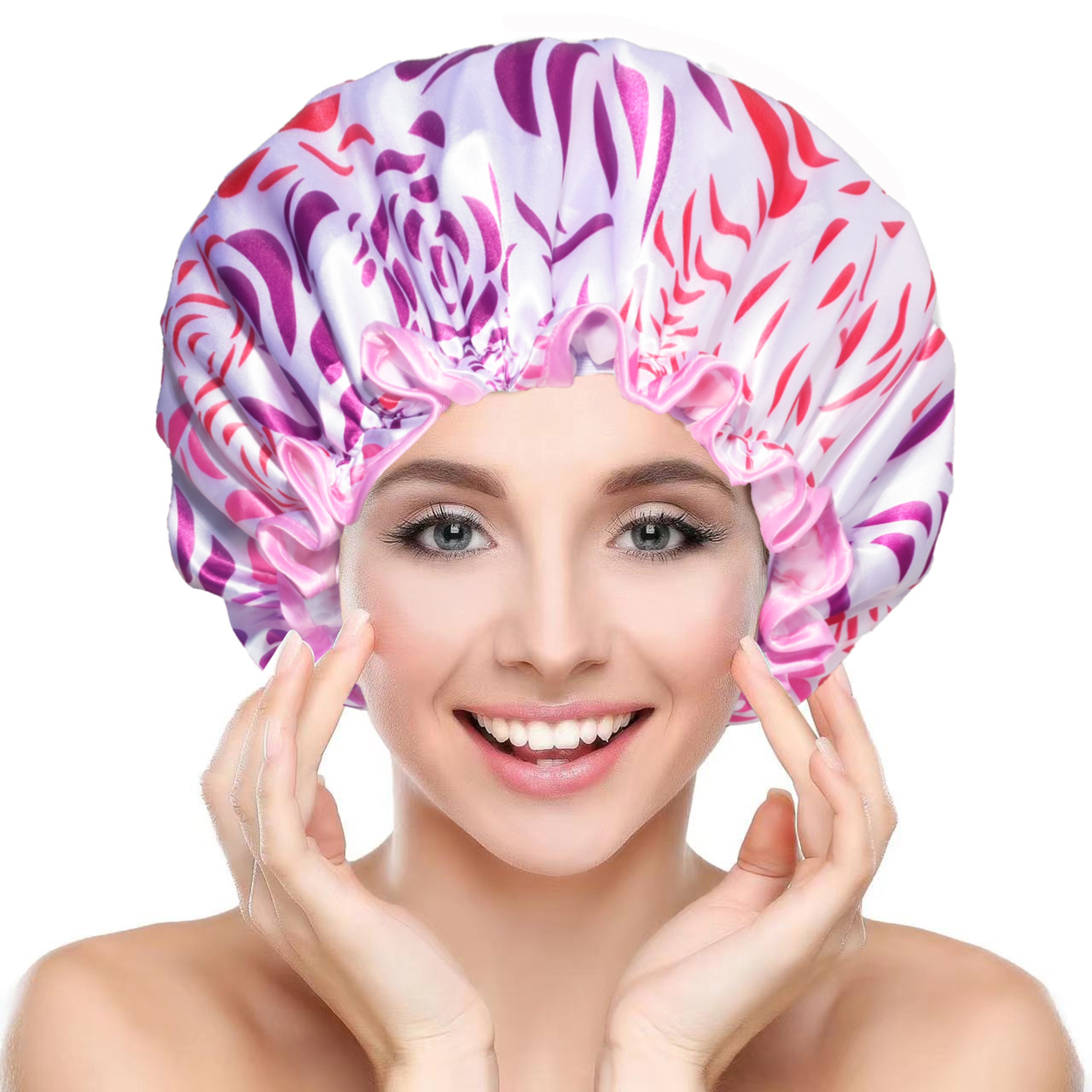 Satin Shower Cap For Women Double Layer Waterproof Bath Cap For Long Hair 6