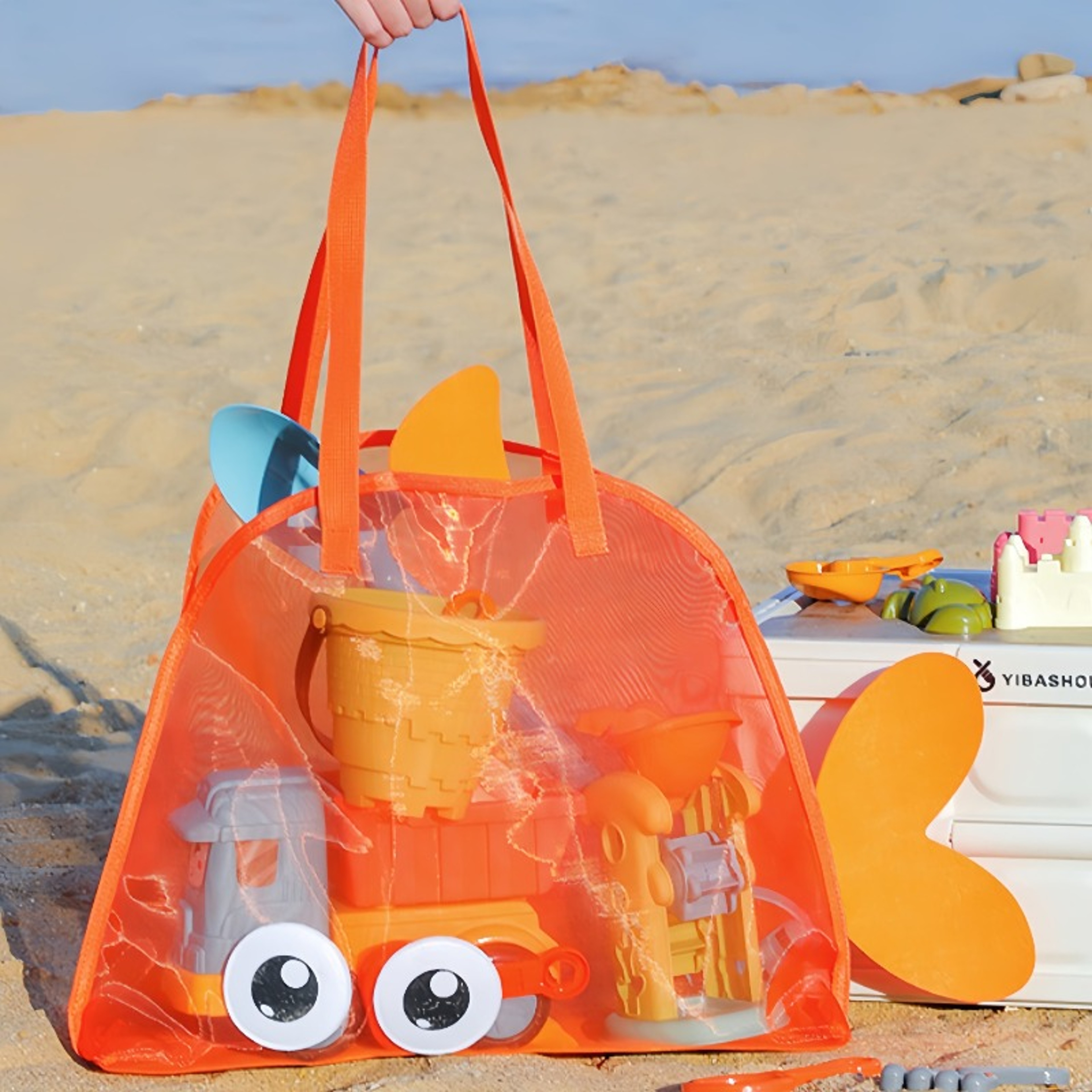 Large Mesh Beach Bag Sand Free Foldable Toy Storage Tote For Family Vacations 1