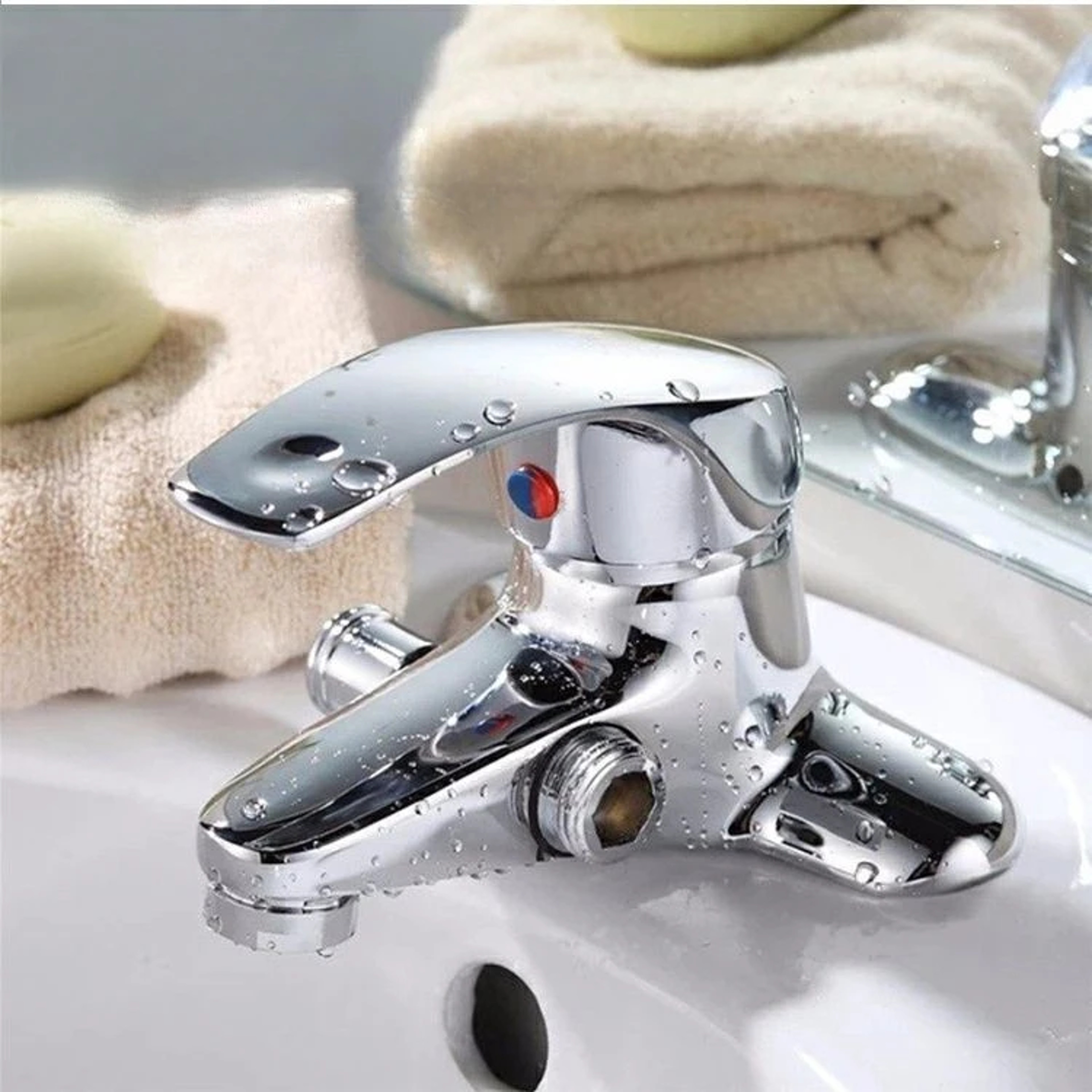 Modern Chrome Bathroom Sink Faucet Deck Mounted Hot and Cold Washbasin Mixer Tap – view 4