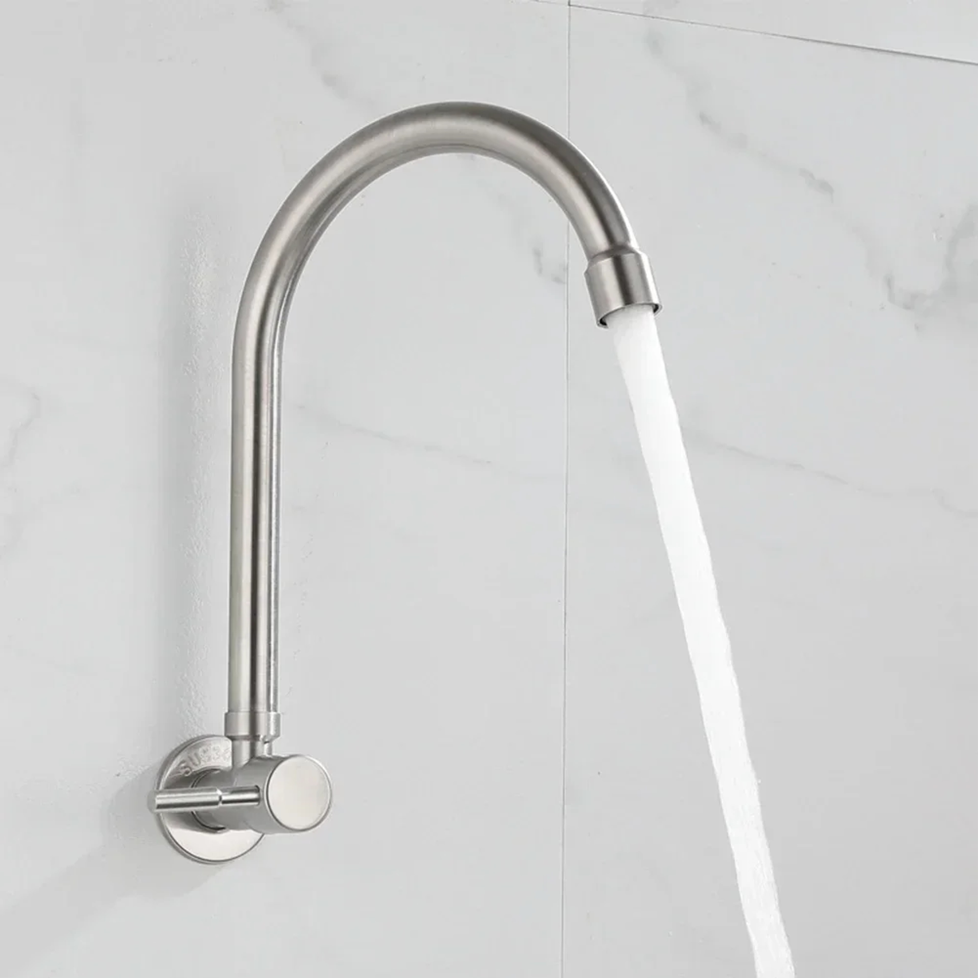 Stainless Steel Wall Mounted Kitchen Faucet Single Cold Rotating Tap 0