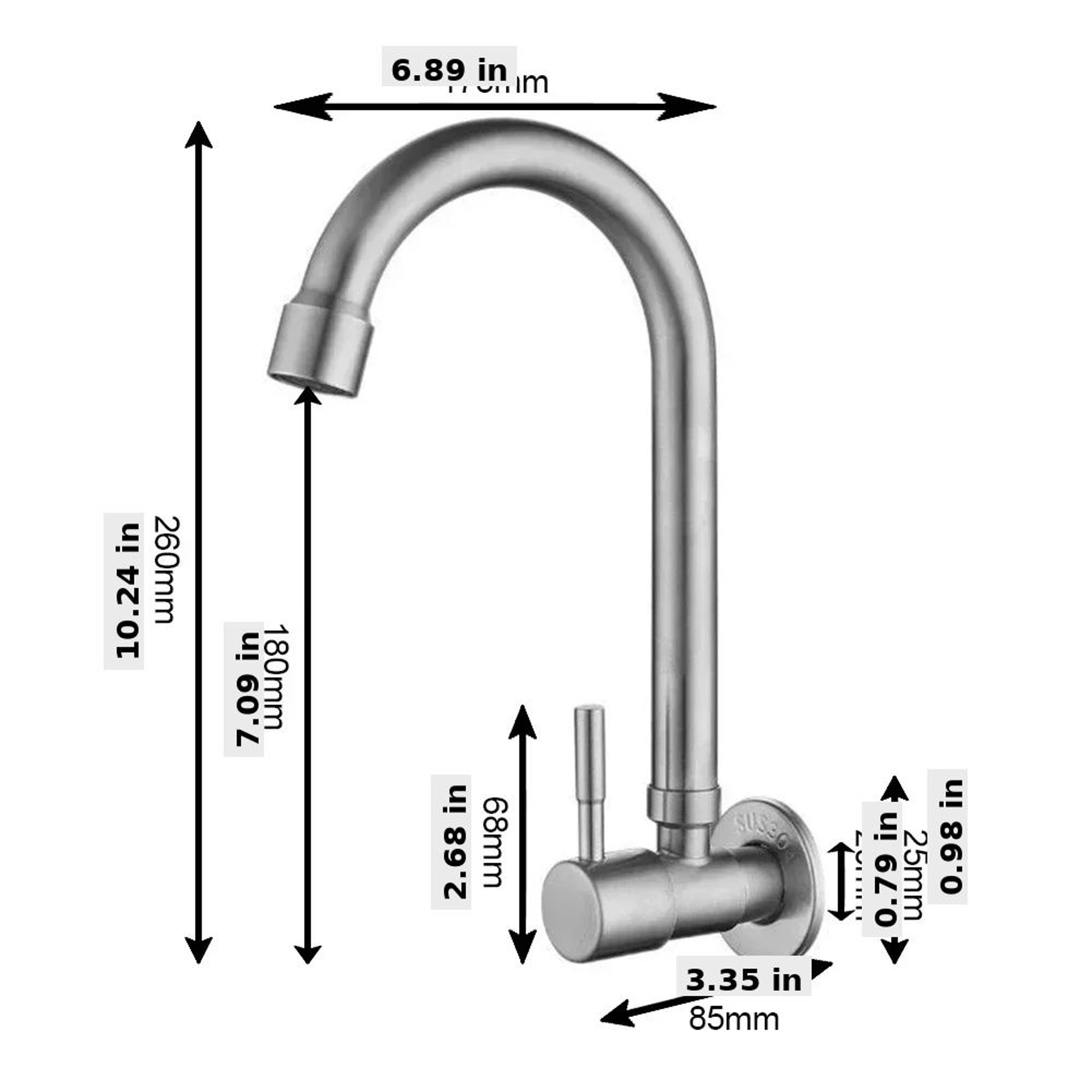Stainless Steel Wall Mounted Kitchen Faucet Single Cold Rotating Tap 5