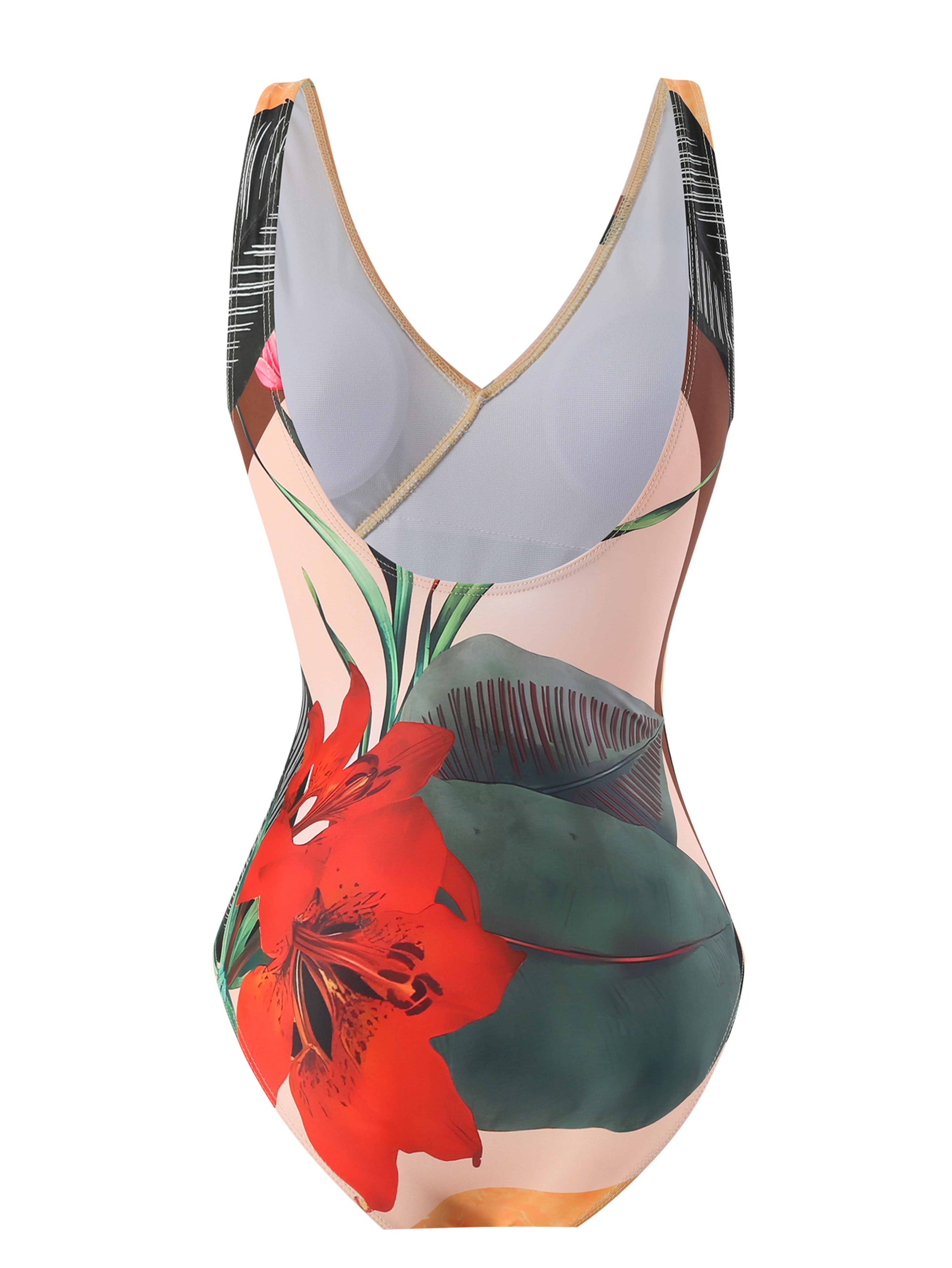 Retro Floral One Piece Swimsuit With Cover Up Skirt For Beach Vacation 0