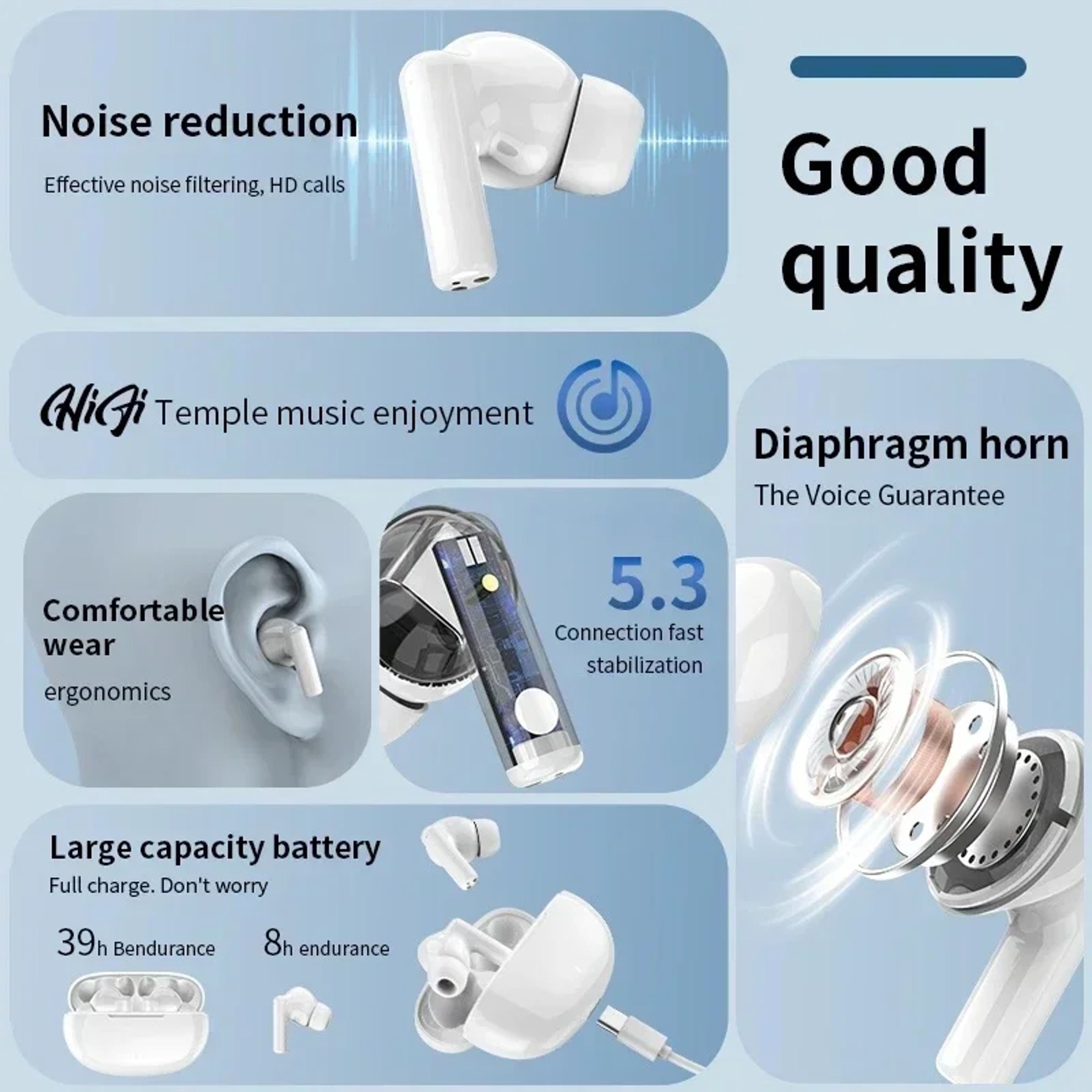 Noise Cancelling Wireless Bluetooth Earbuds with Mic for Smartphones – view 4