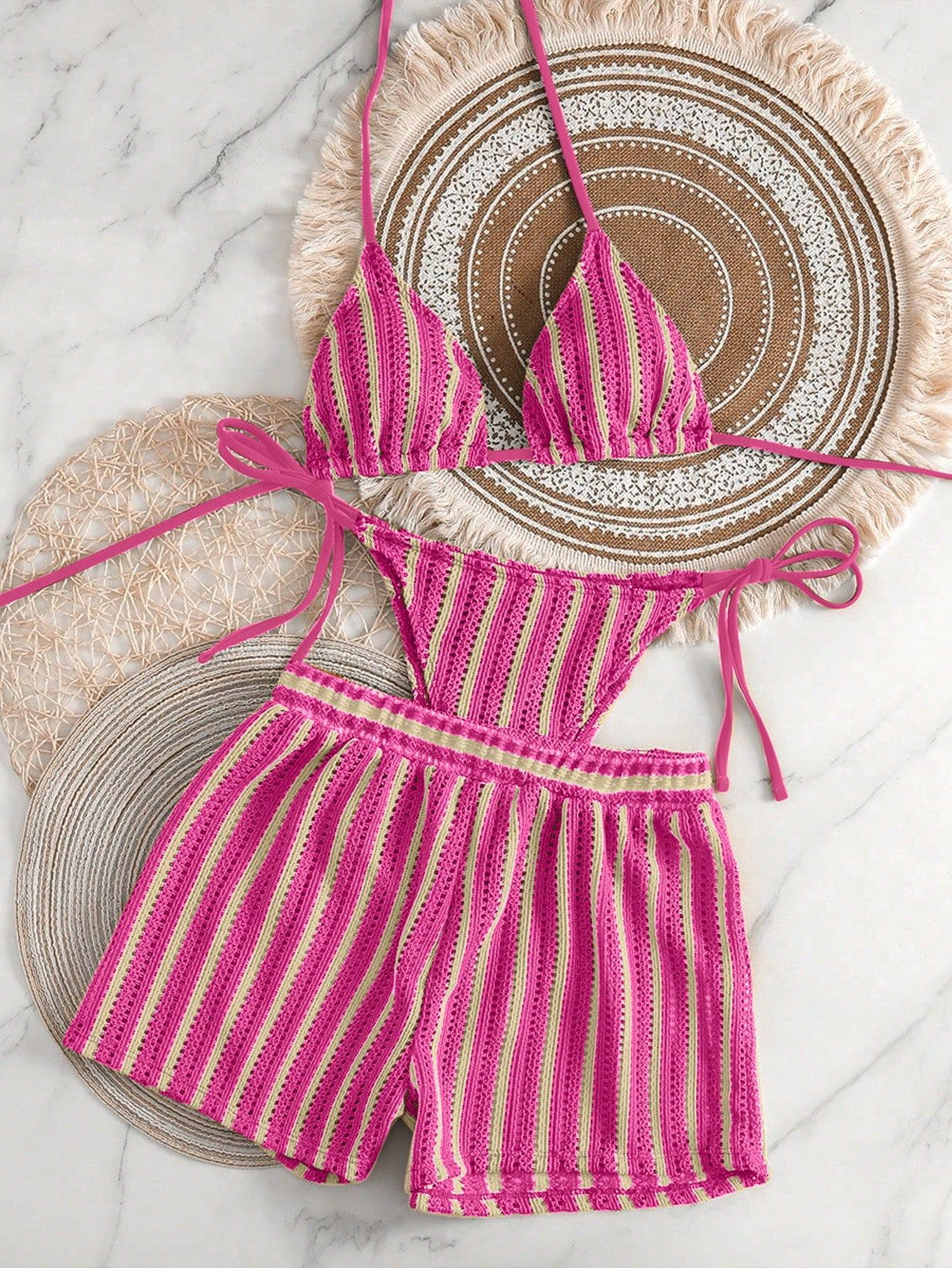 Piece Mesh Bikini Set With High Cut Tie Up Bottoms 7