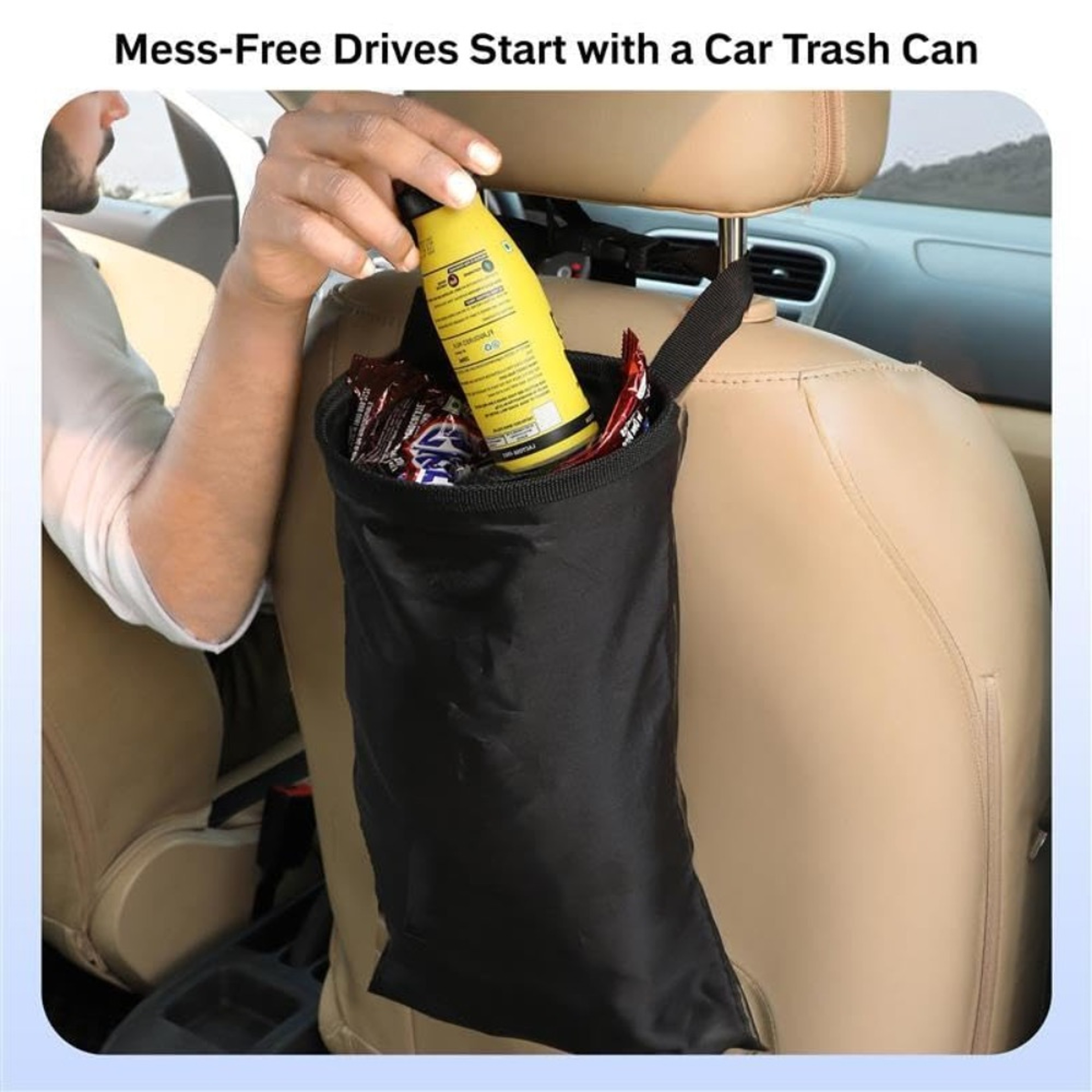 Hanging Car Trash Bag Back Seat Headrest Garbage Can – view 2