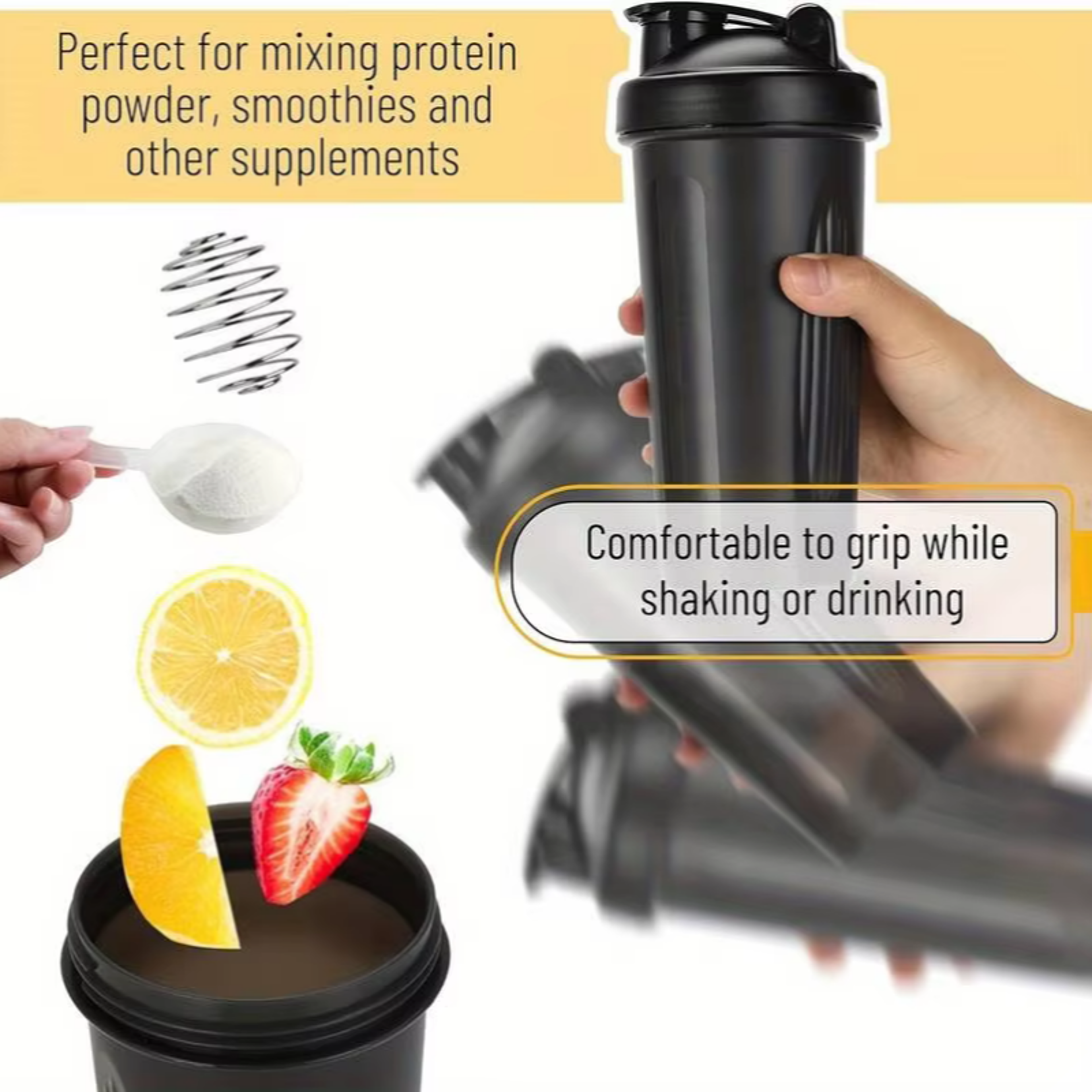Protein Shaker Bottle with Metal Mixing Ball for Gym Shakes and Smoothies – view 5