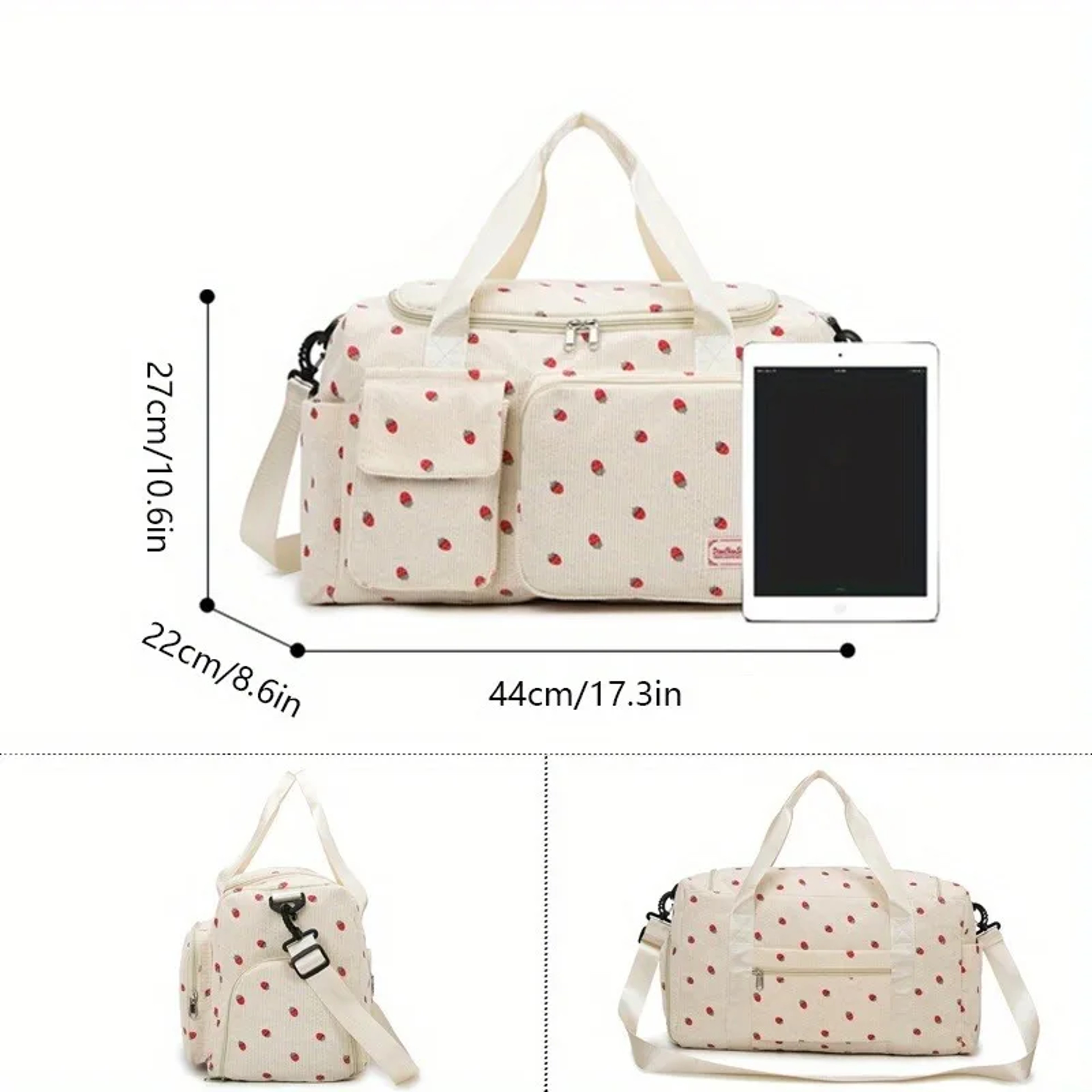 Large Capacity Casual Strawberry Print Duffel Bag with Multiple Compartments Ideal for Travel Gym and Everyday Use – view 3