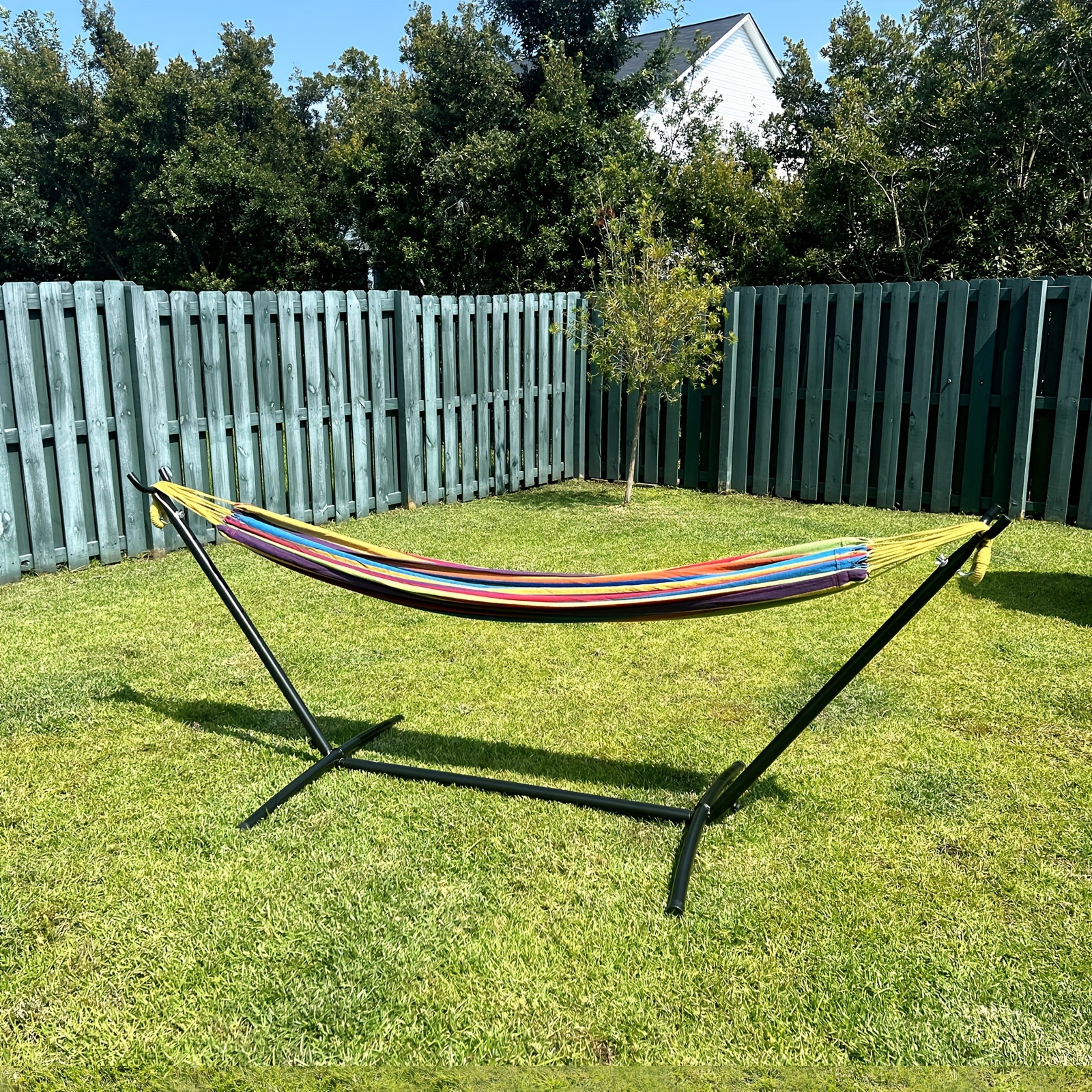 Double Hammock With Steel Stand Premium Backyard Hammock With Anti Roll Bars  Carry Bag 3