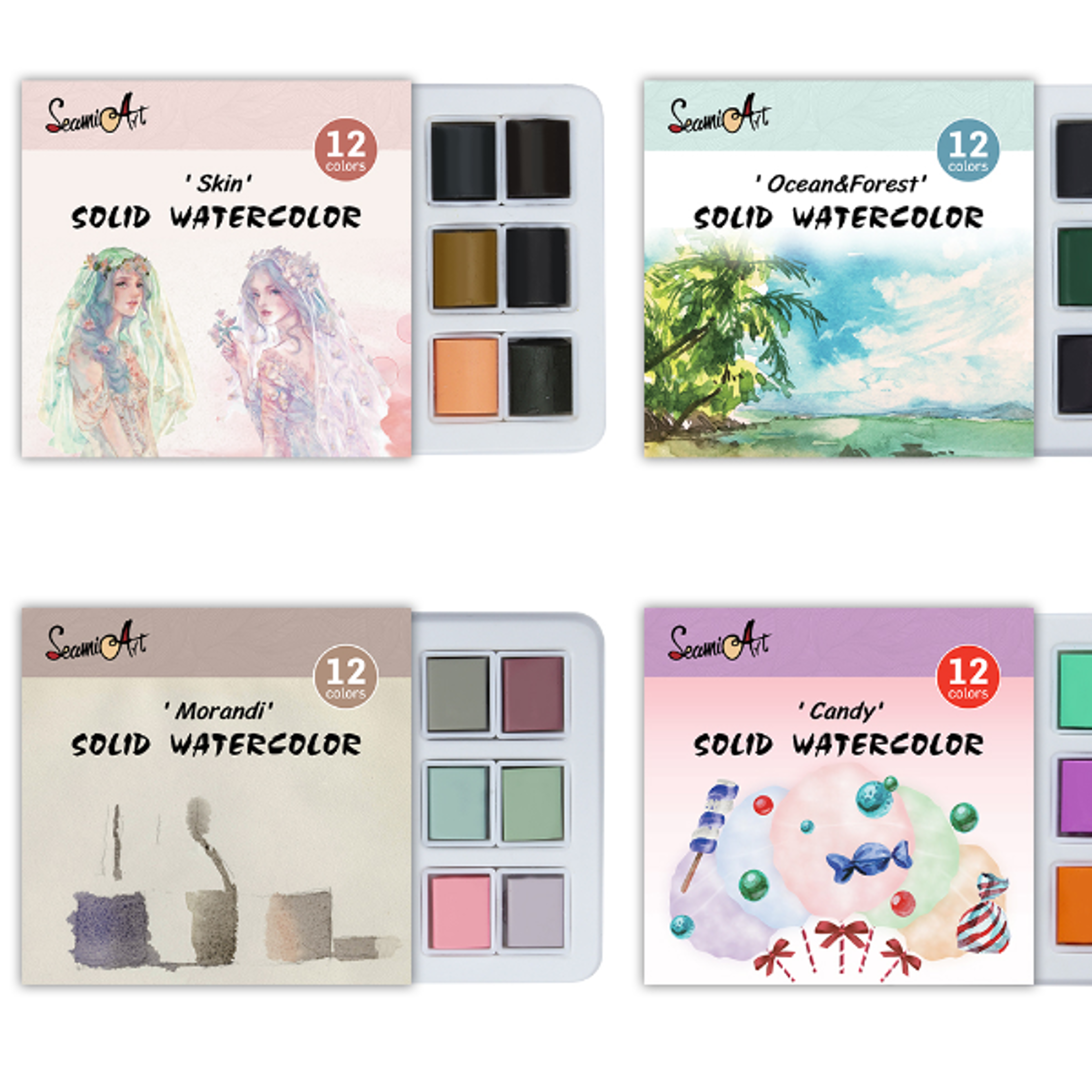 Premium Solid Watercolor Set for Artists Skin Ocean Candy Morandi Colors