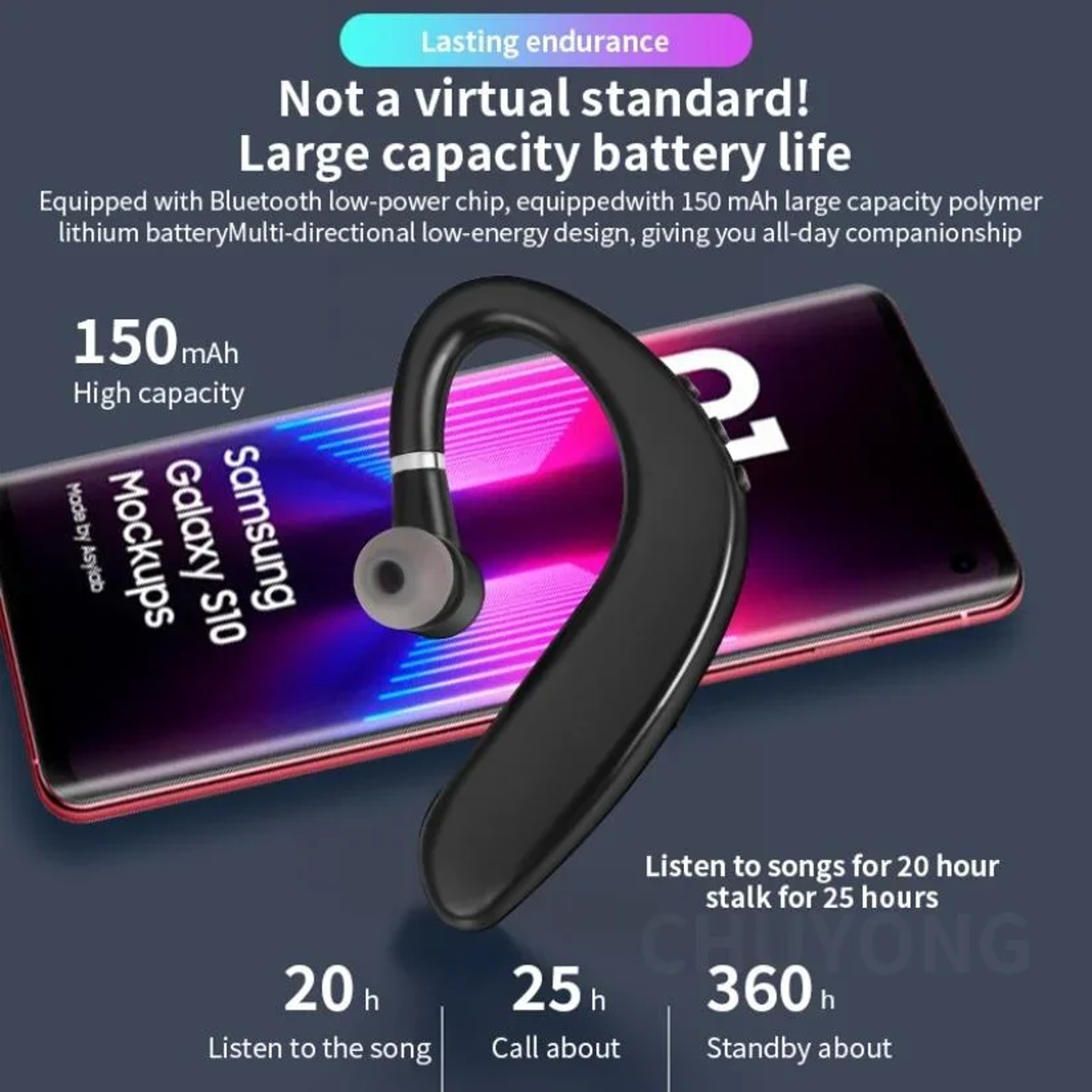 Premium Wireless Bluetooth Earphones Single Ear Headset for Sports & Business – view 3
