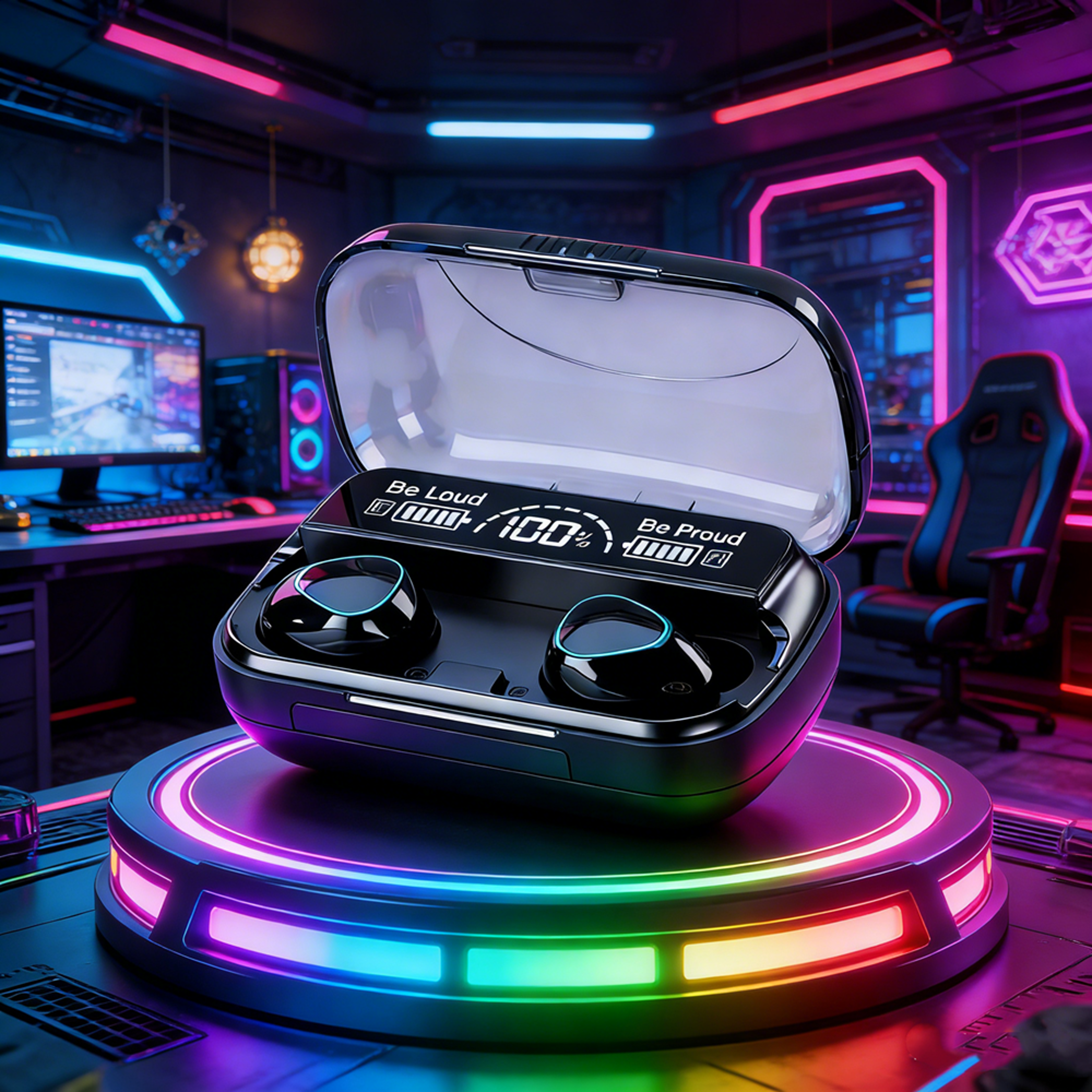 Bluetooth Headset Wireless Earbuds with LED Display for Music and Gaming – view 1