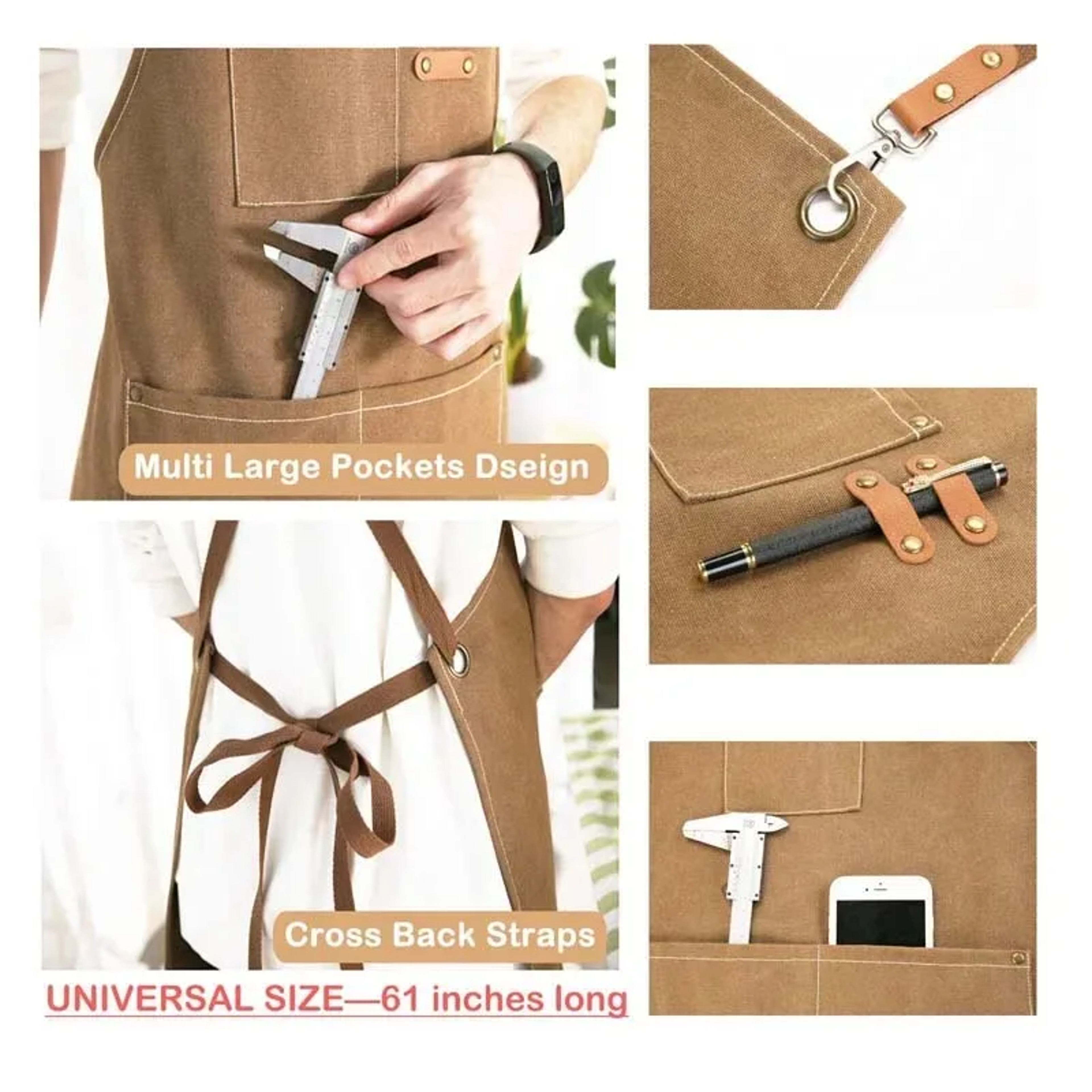 Oil Proof Canvas Apron with Pockets for Cooking BBQ and Barista Work – view 6