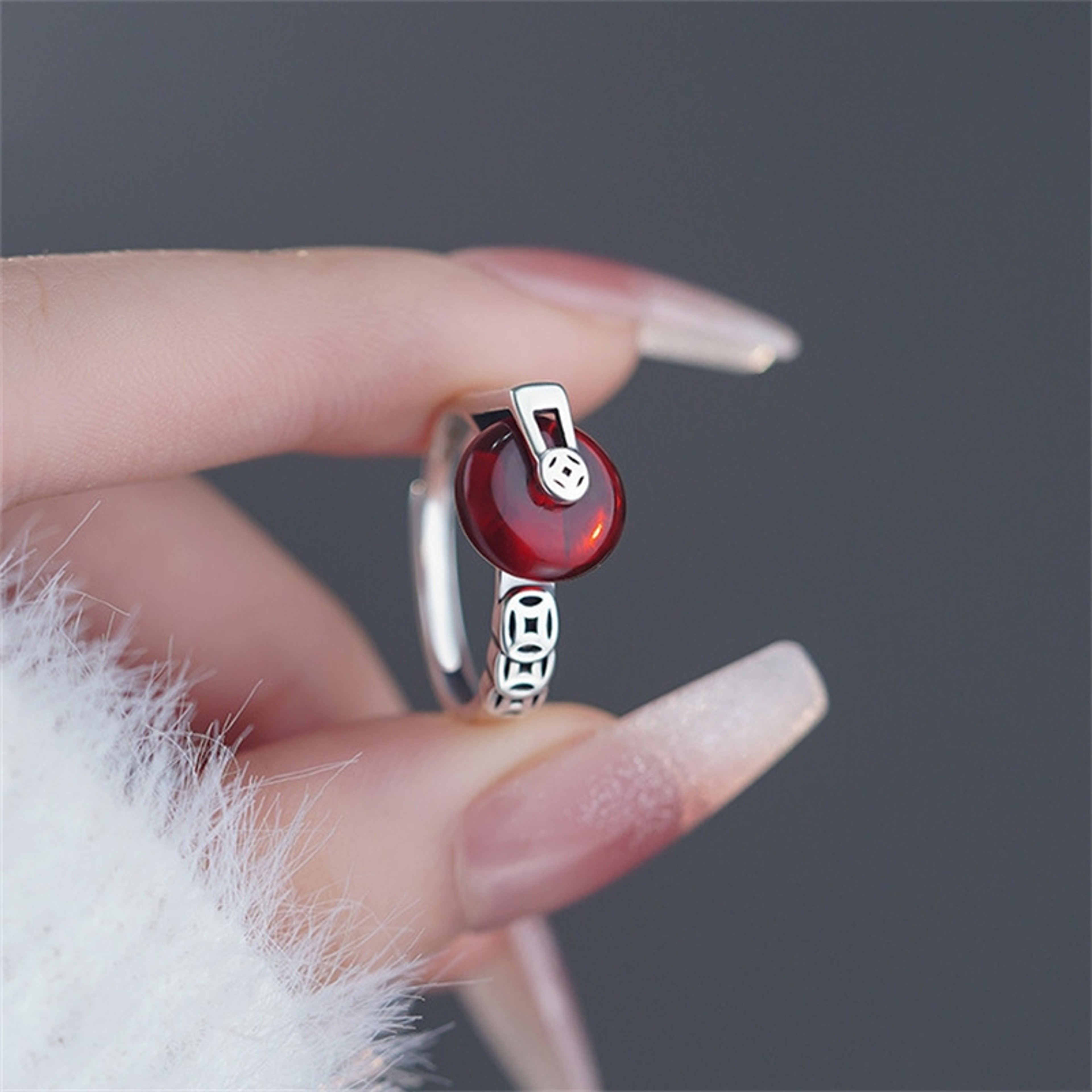 Vintage Lucky Coin Jade Ring For Women Fortune  Good Luck Jewelry 0