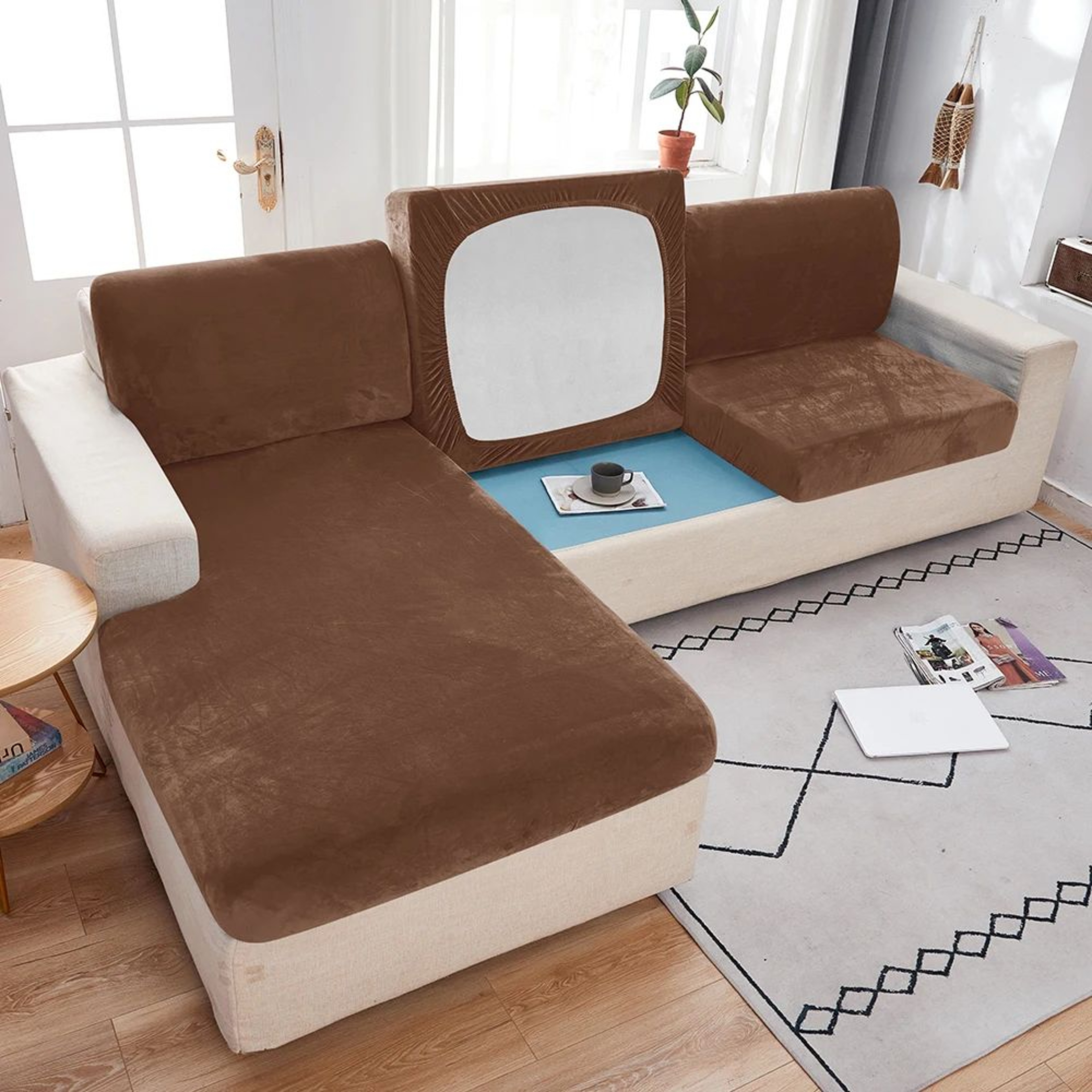 Premium Anti Slip Plush Sofa Cover Elastic Couch Protector For Living Room  Bedroom 10