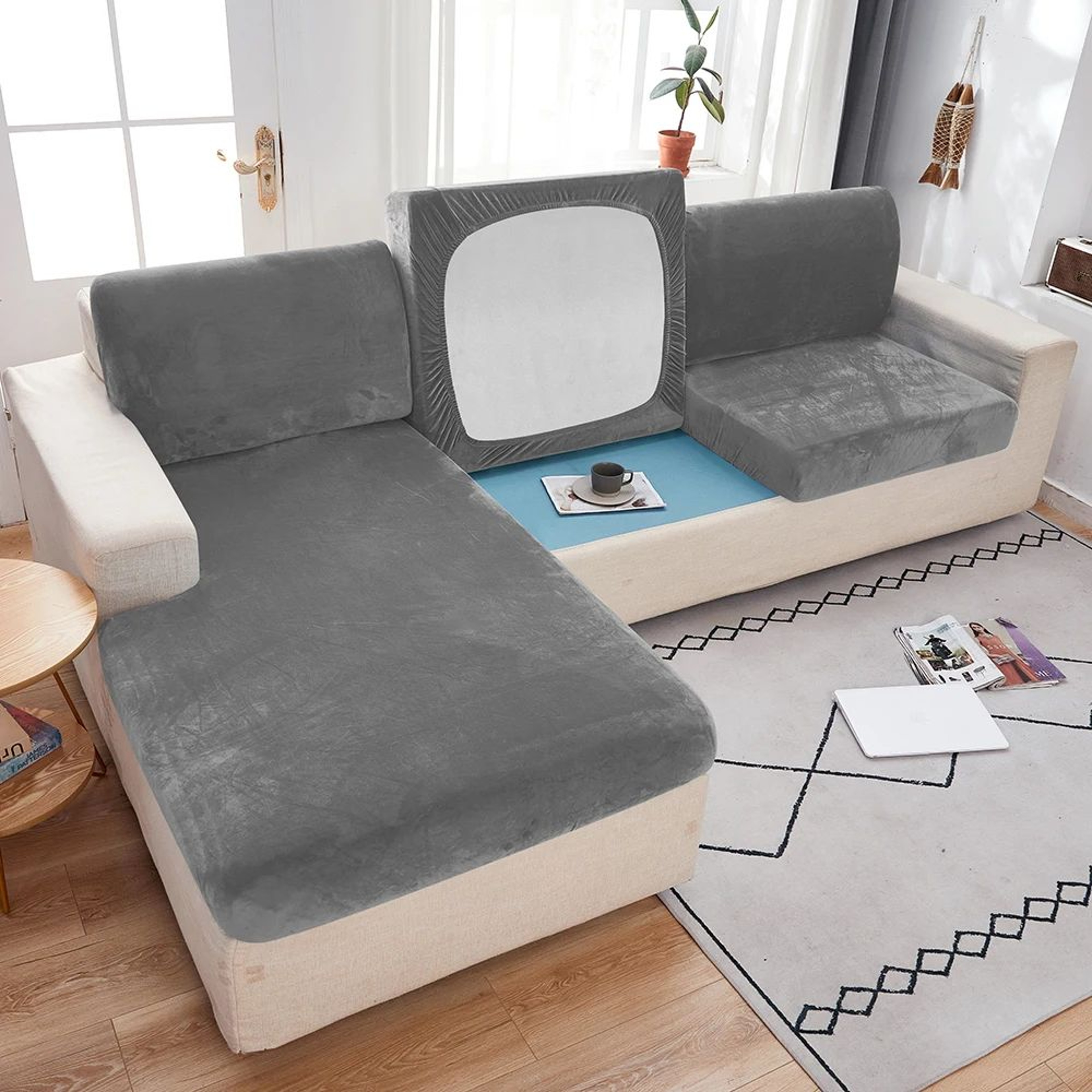 Premium Anti Slip Plush Sofa Cover Elastic Couch Protector For Living Room  Bedroom 12
