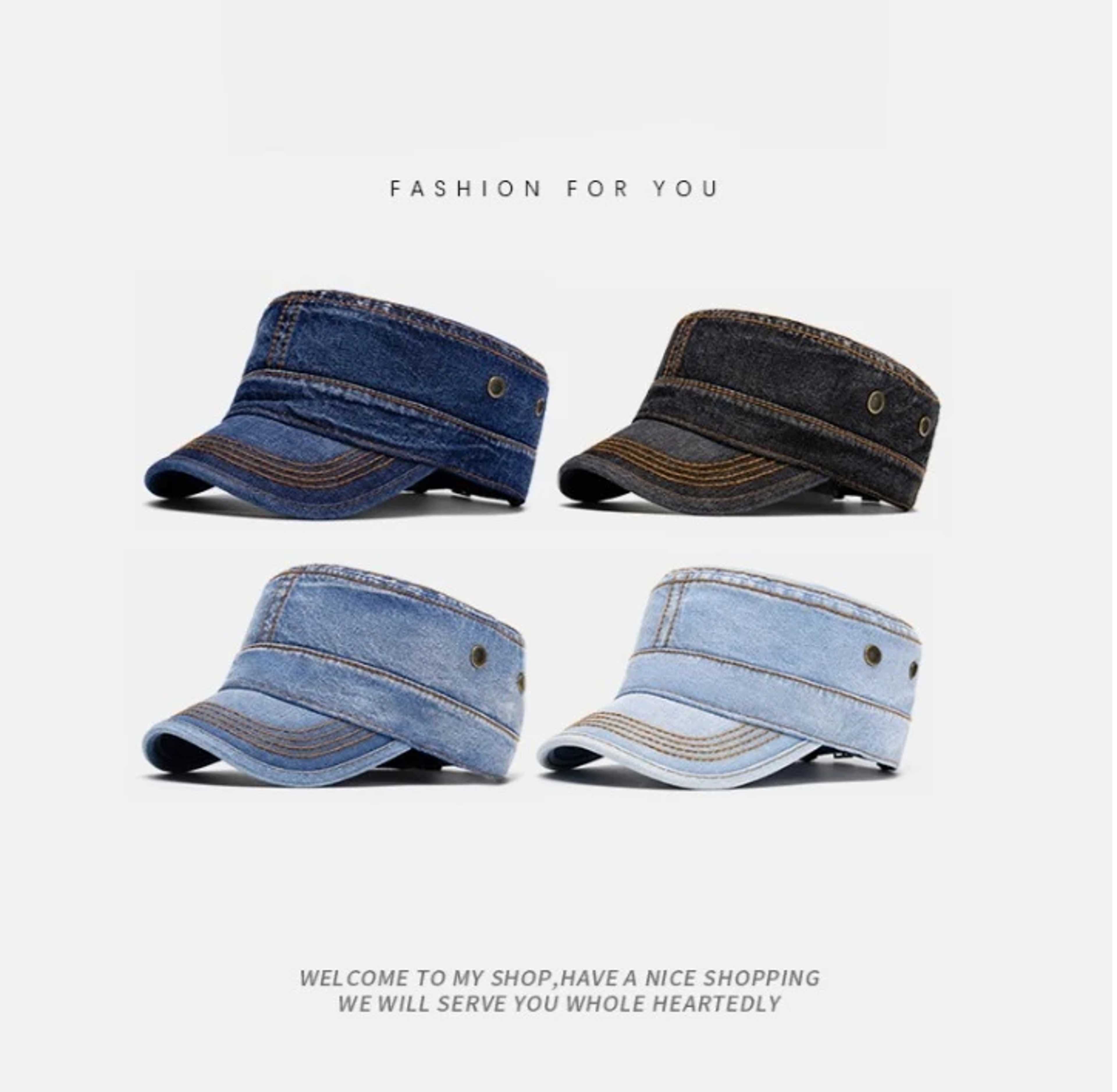 Denim Military Flat Top Cap Big Head Sun Protection Casual Baseball Hat 1