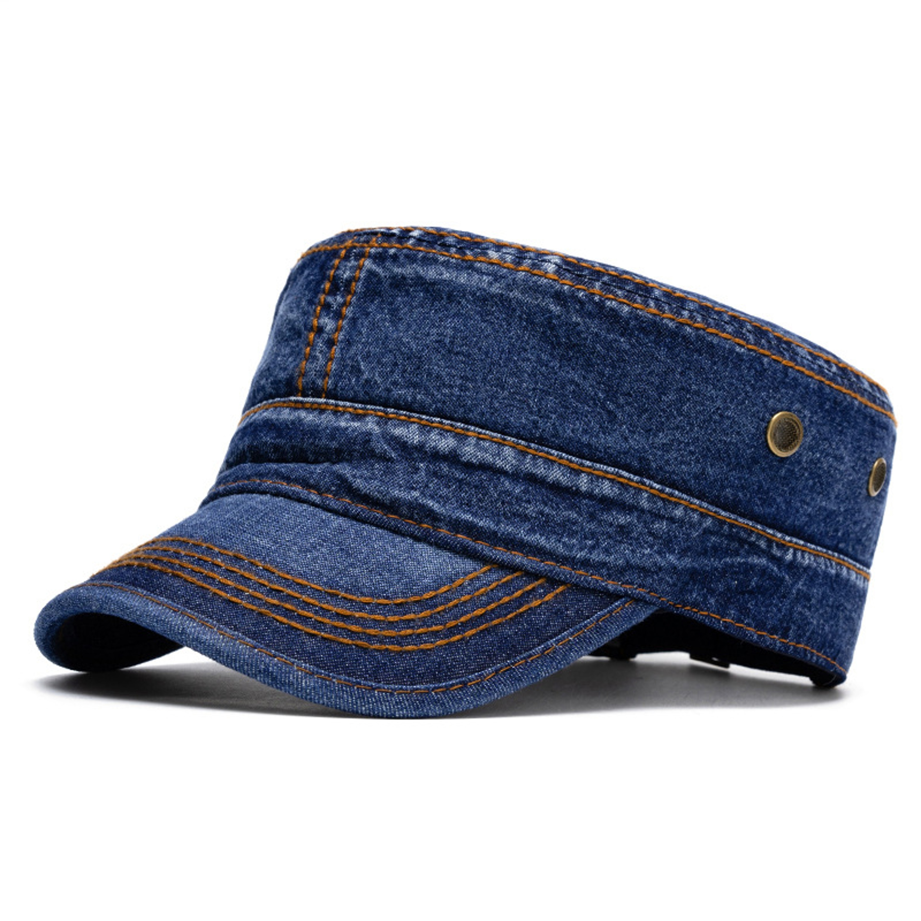 Denim Military Flat Top Cap Big Head Sun Protection Casual Baseball Hat 5