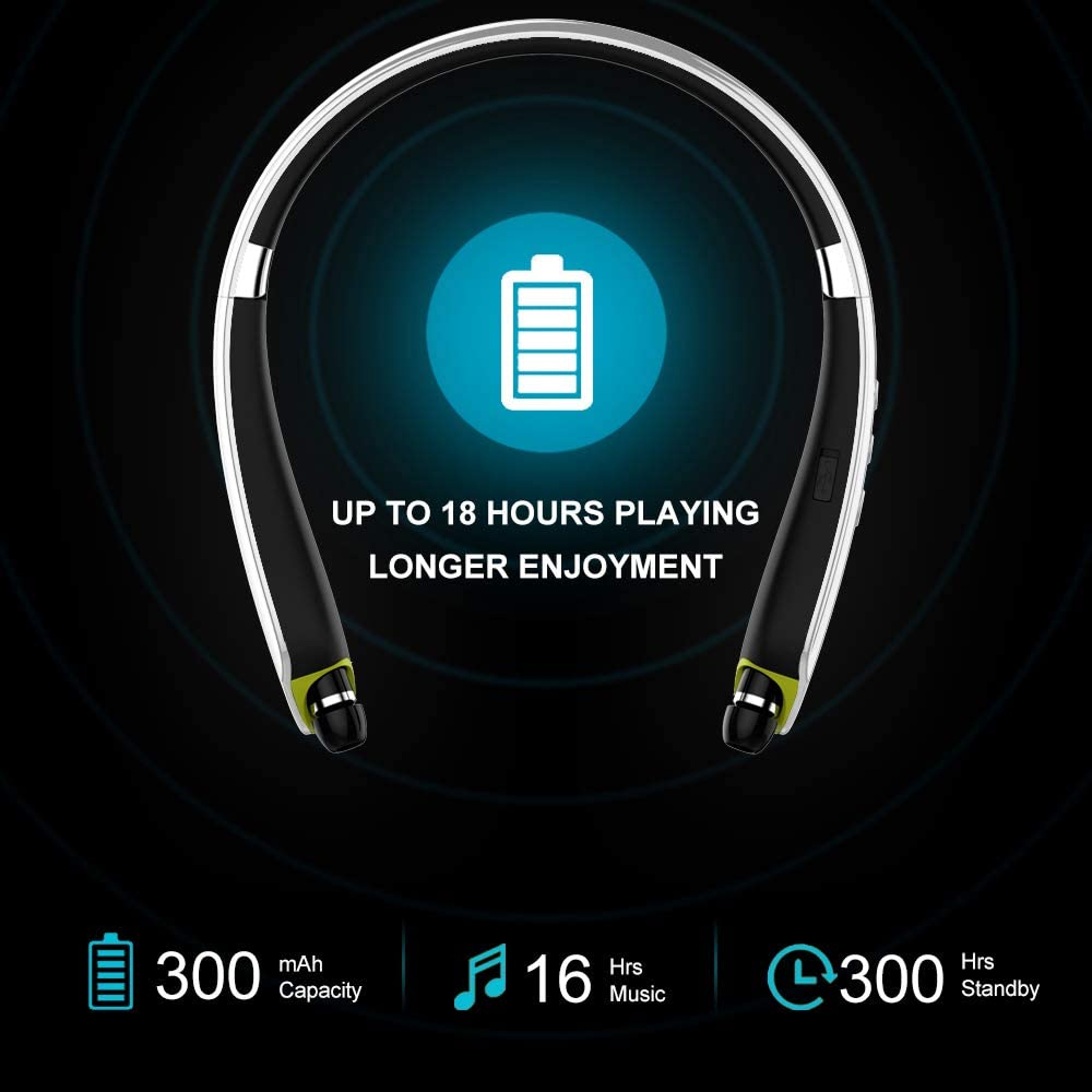 Retractable Wireless Neckband Bluetooth Headphones Noise Cancelling Workout Earbuds – view 3