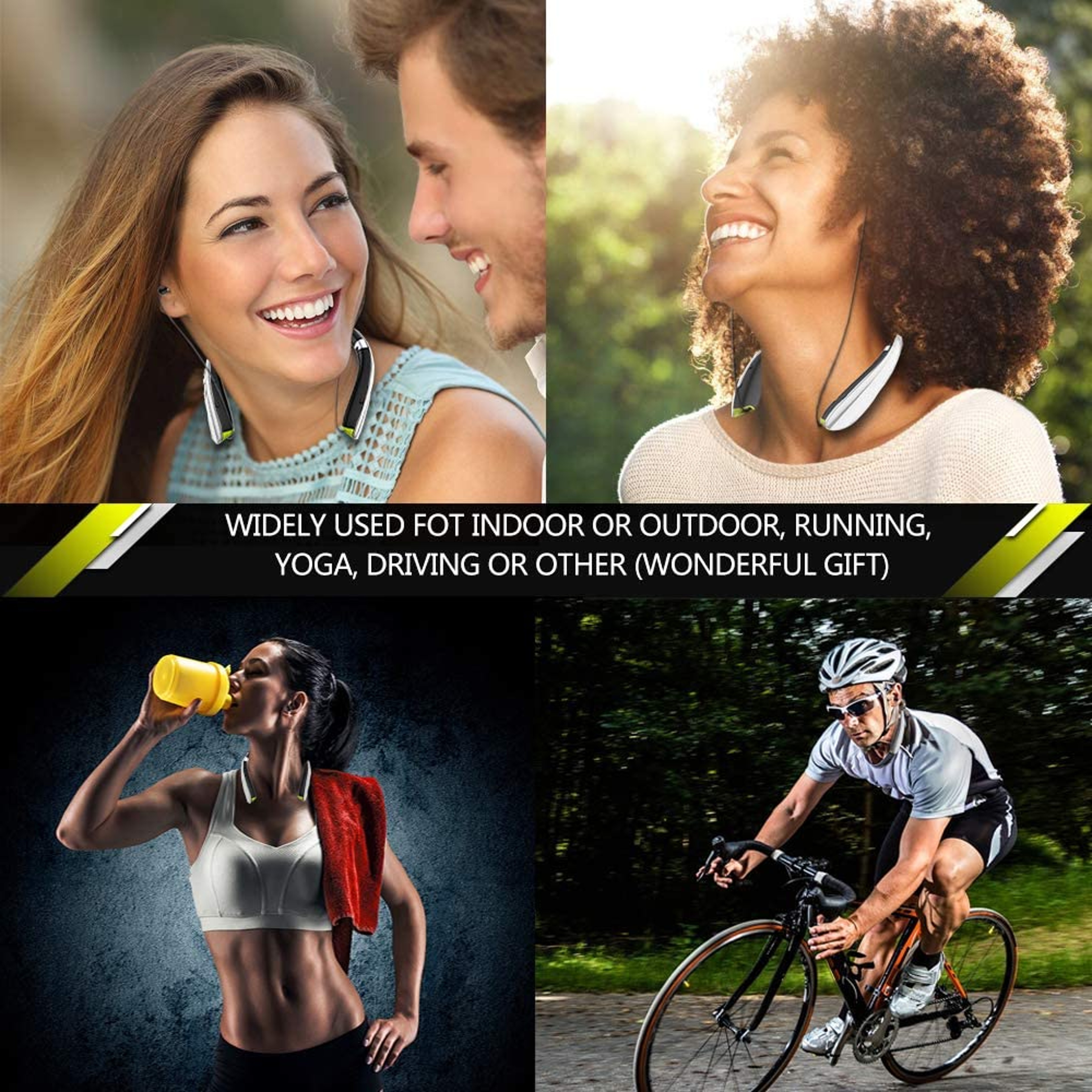 Retractable Wireless Neckband Bluetooth Headphones Noise Cancelling Workout Earbuds – view 5