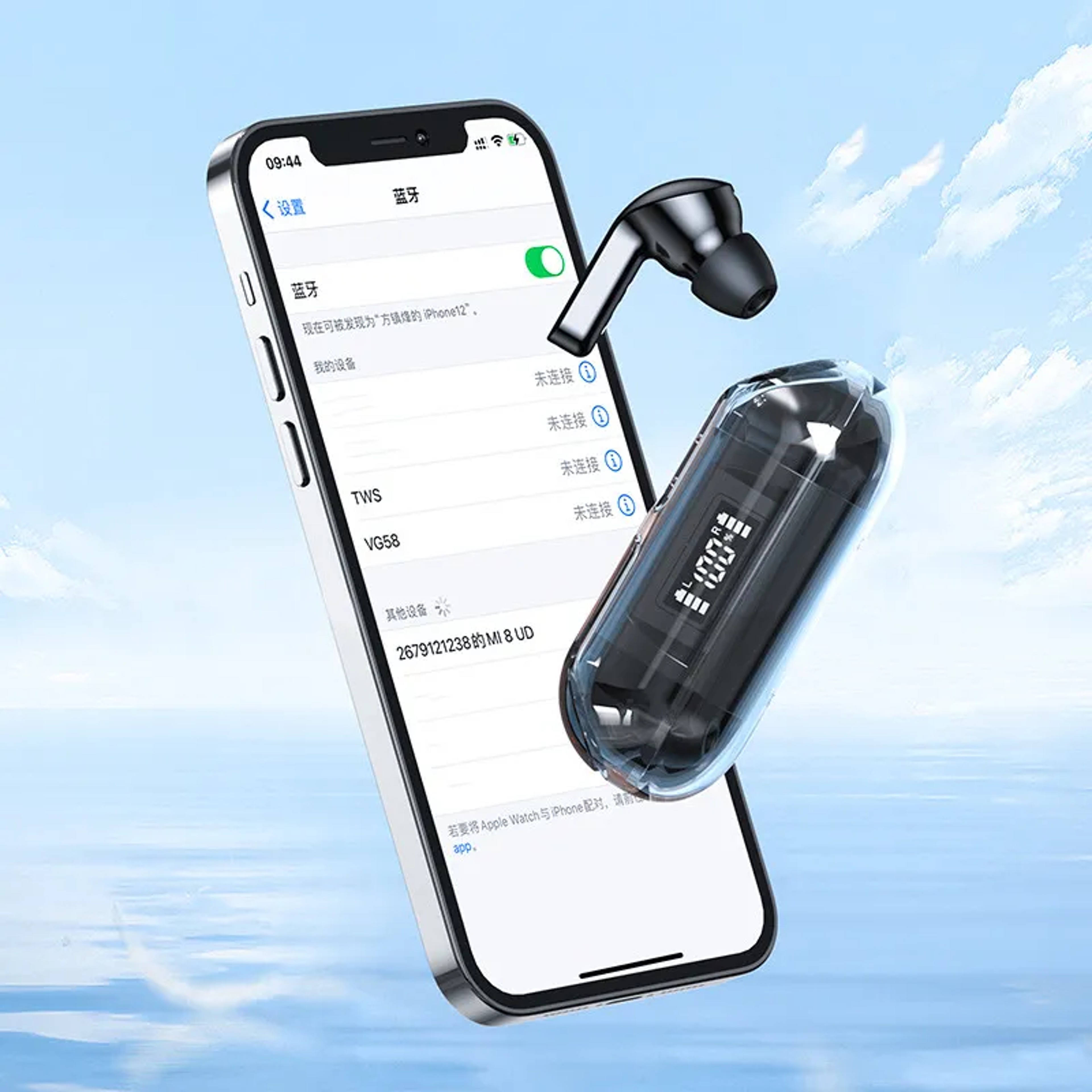 Transparent TWS Wireless Earbuds with LED Power Display and Noise Reduction Mic – view 4