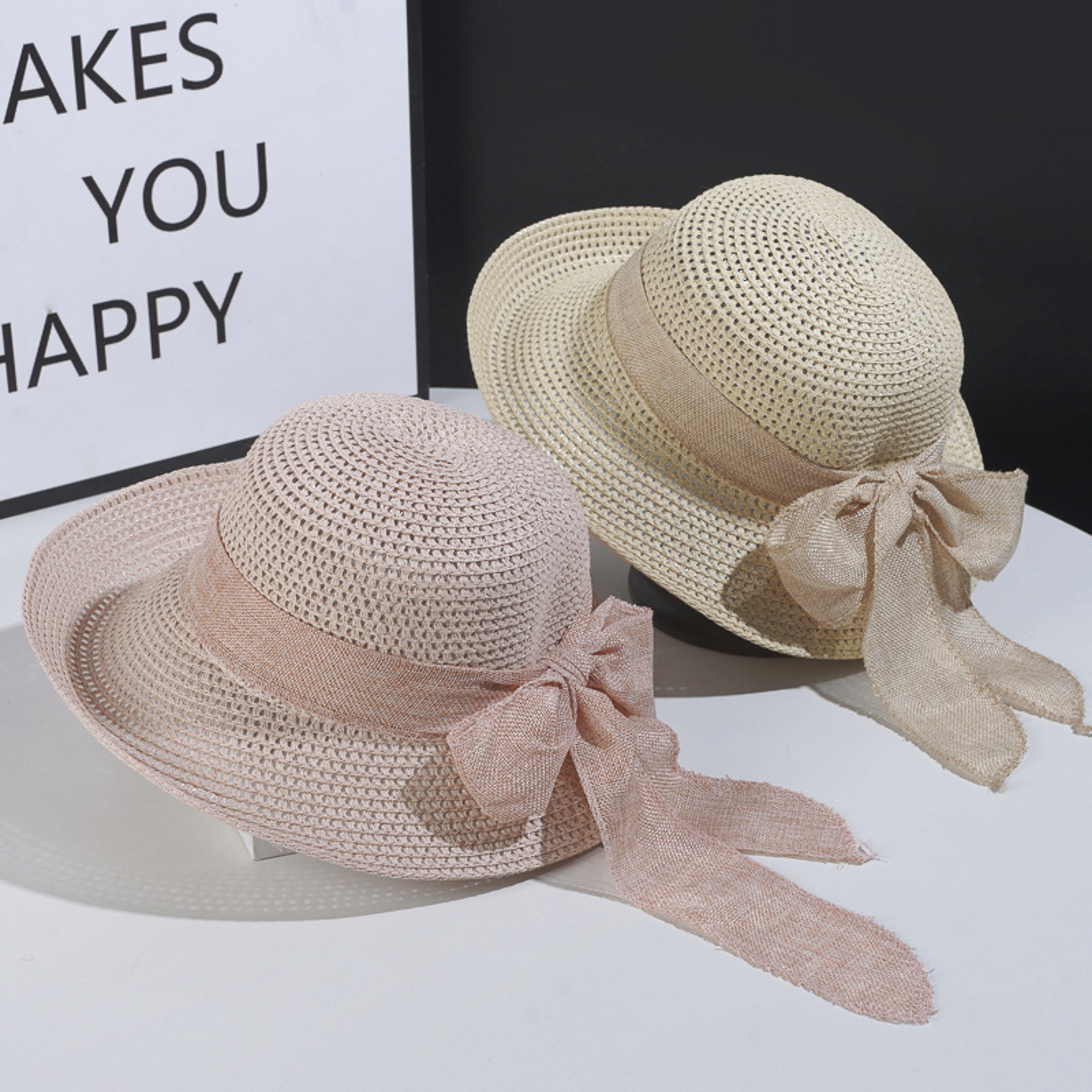 Womens Foldable Straw Sun Hat With Bowknot For Beach Travel 0