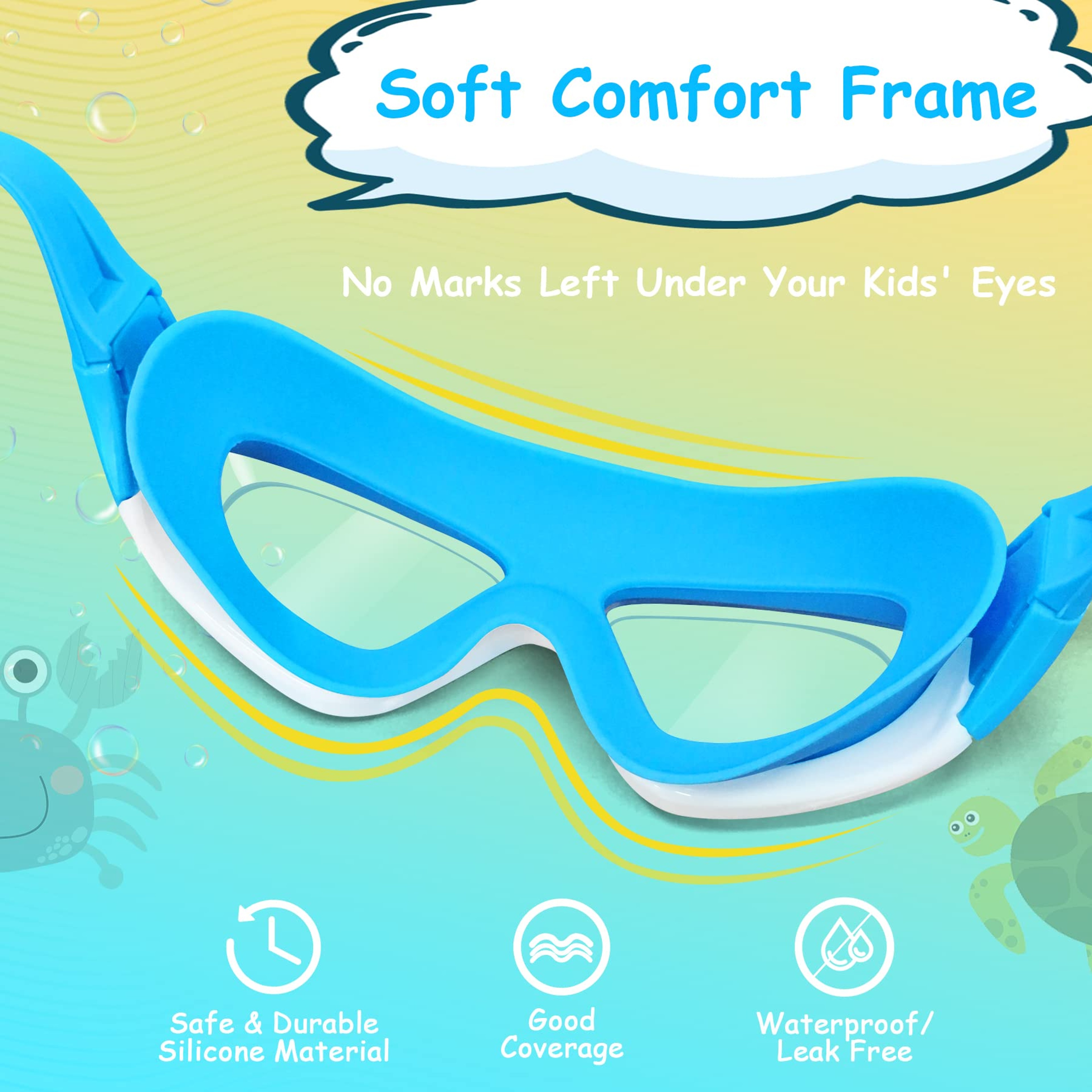 Kids Anti Fog Swim Goggles With Earplugs Waterproof Large Frame Swimming Glasses – view 5