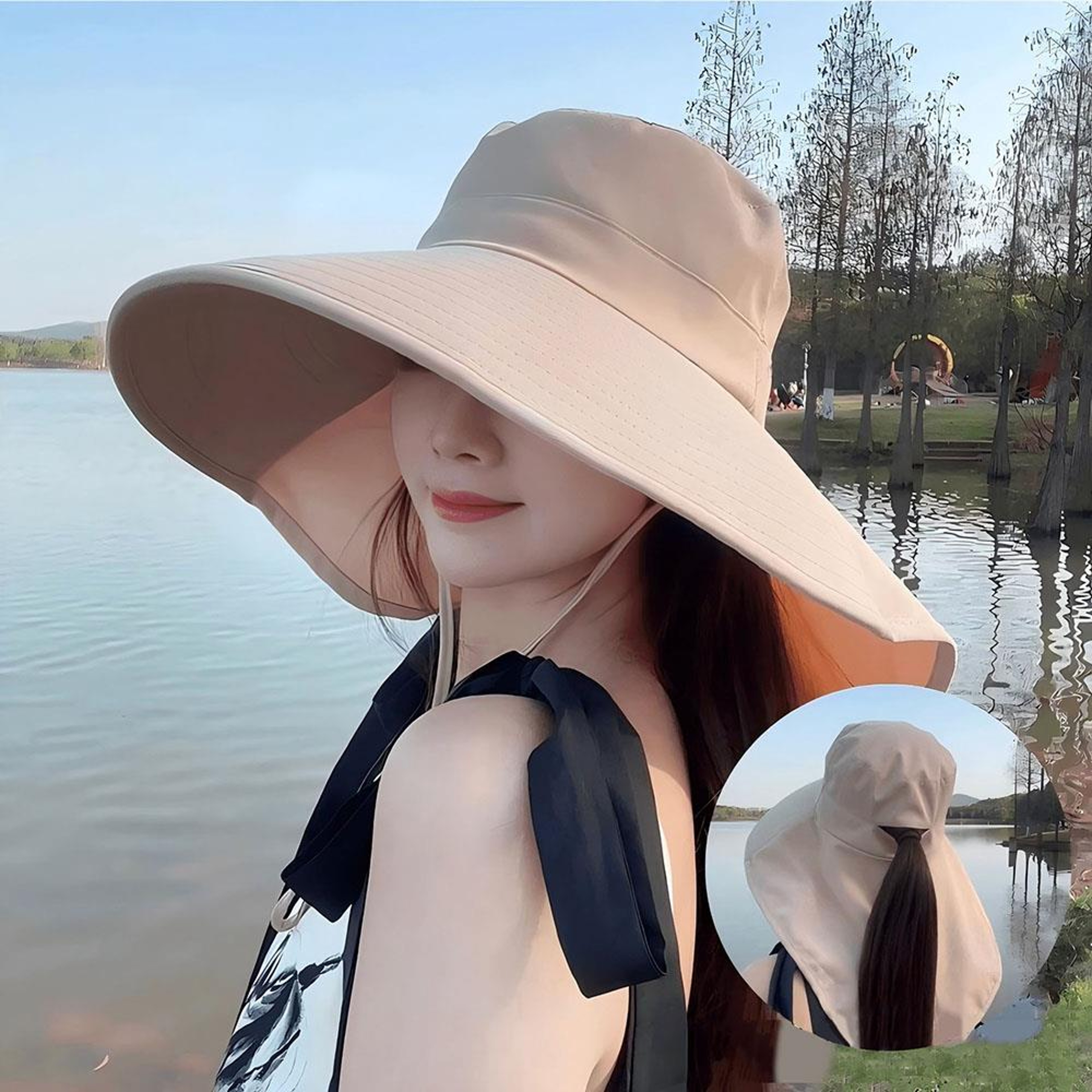 Adjustable Wide Brim Sun Hat with Neck Flap for Hiking Beach and Garden – view 2