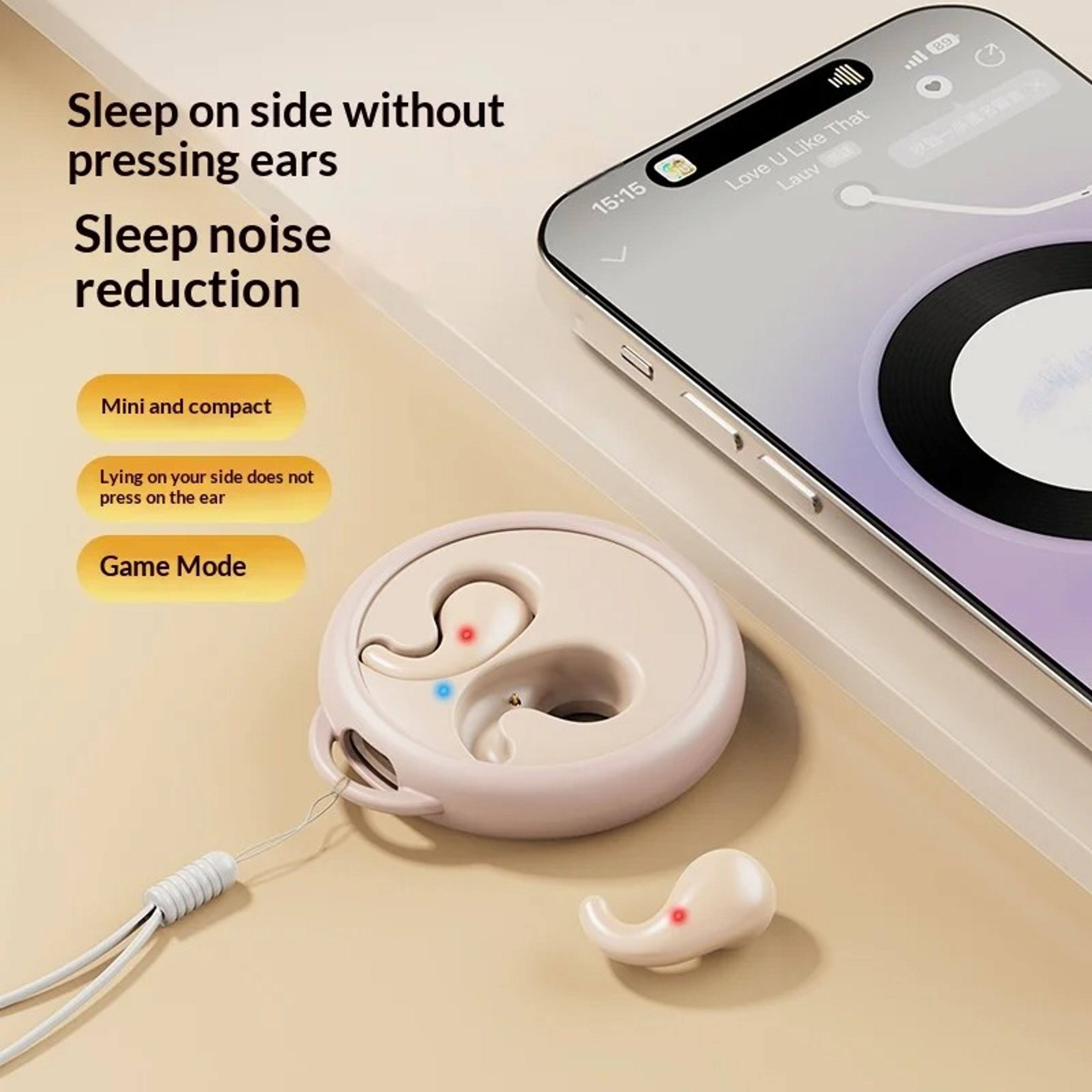 Soft Silicone Sleep Earbuds for Side Sleepers with Anti Lost Lanyard – view 2
