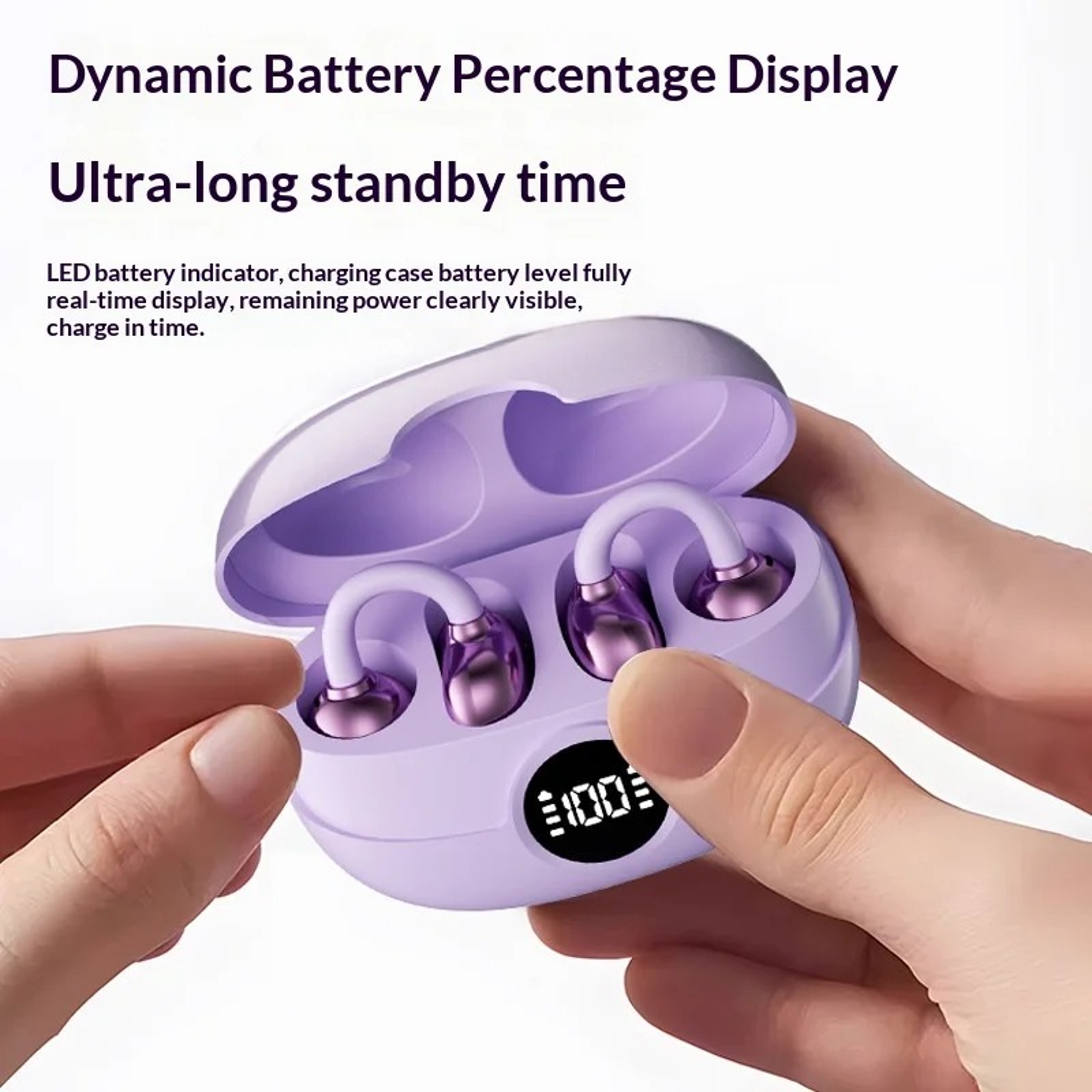 Clip On Wireless Earphones with Digital Battery Display and Mic – view 6