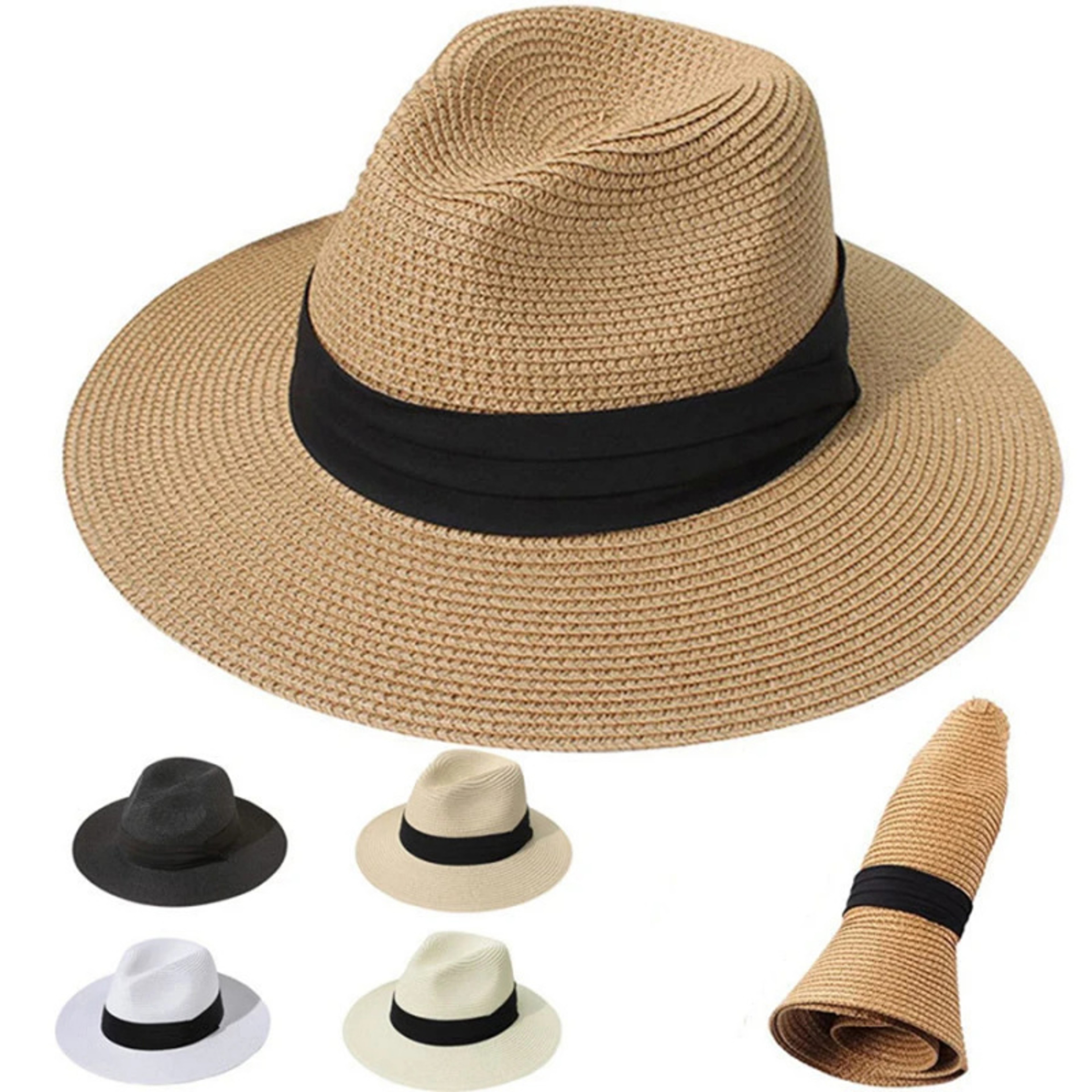 Wide Brim Straw Hat Panama Style Summer Fedora Beach Sun Hat 1