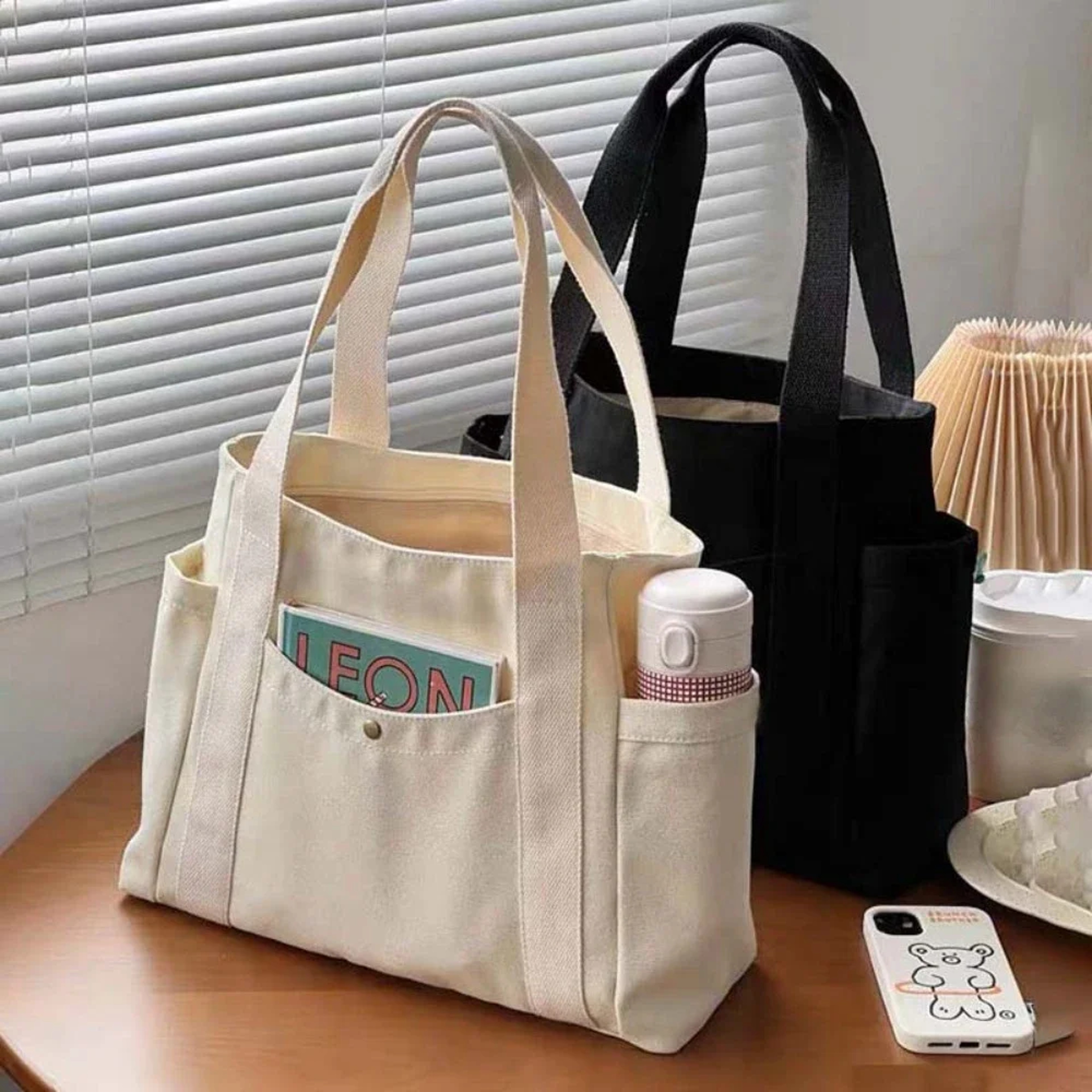 Large Capacity Canvas Tote Bag For Work  College Womens Shoulder Book Carry Bag 0