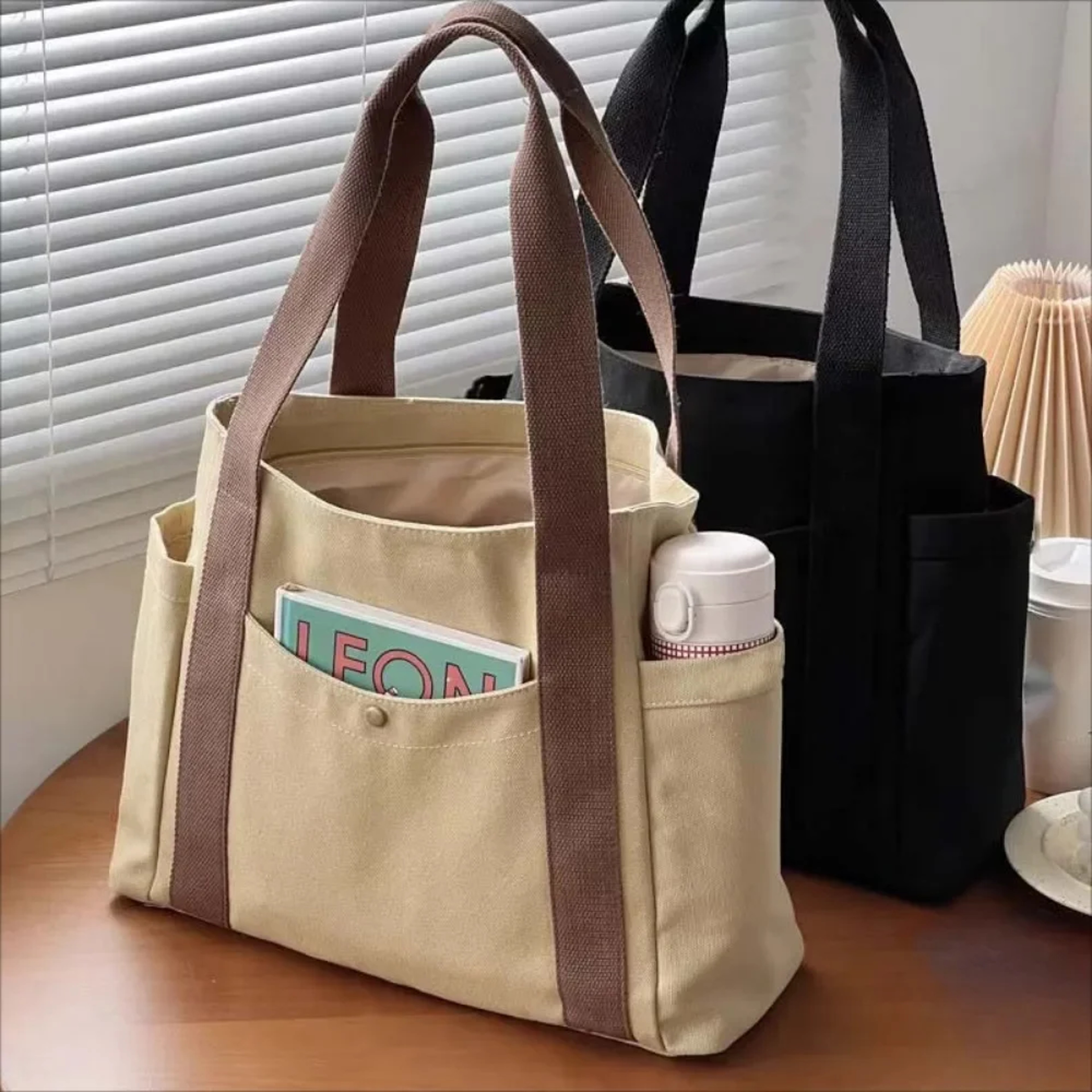 Large Capacity Canvas Tote Bag For Work  College Womens Shoulder Book Carry Bag 4