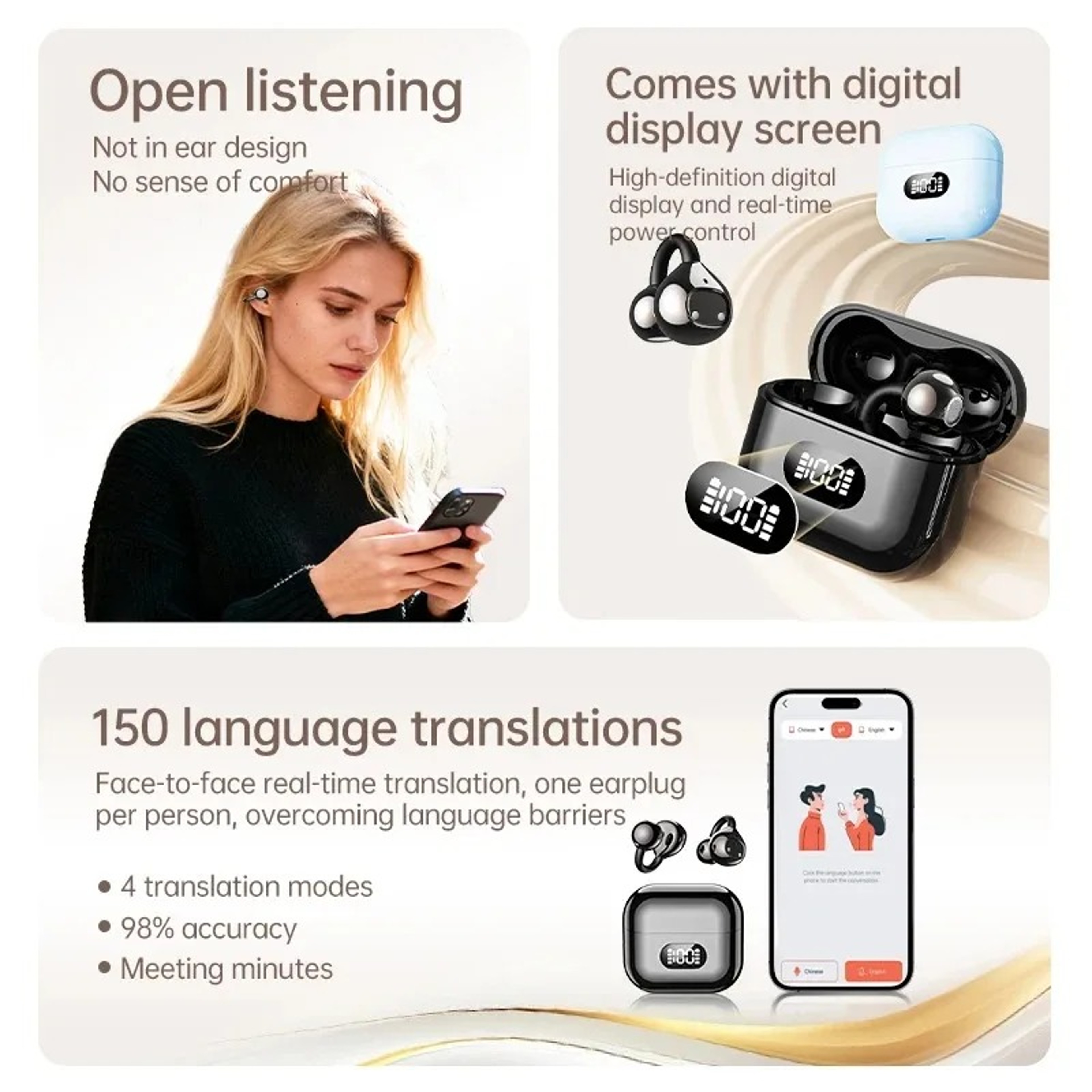 Open Ear Clip Headphones Wireless Bluetooth Earbuds with Touch Control for Sports Music and Calls – view 3